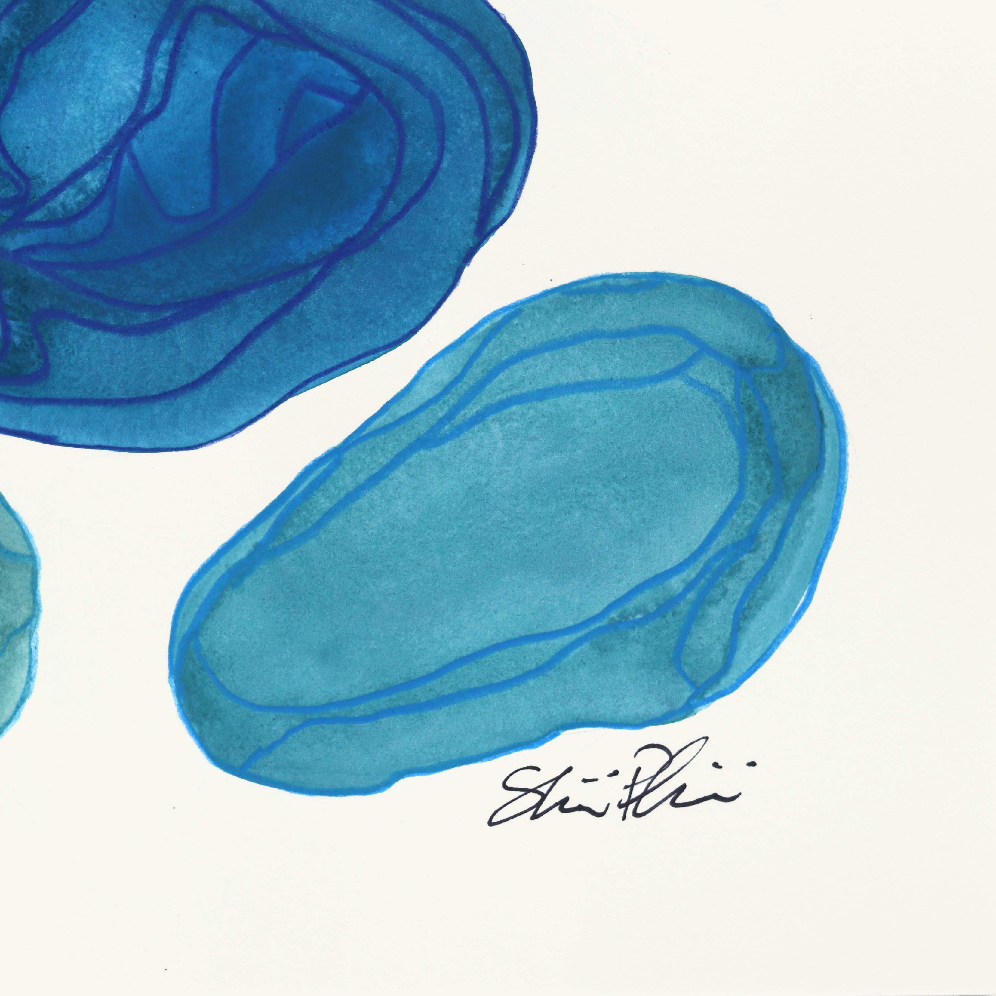 7.10.24 #4 - Original Blue and Green Abstract Mixed Media Artwork on Paper For Sale 1