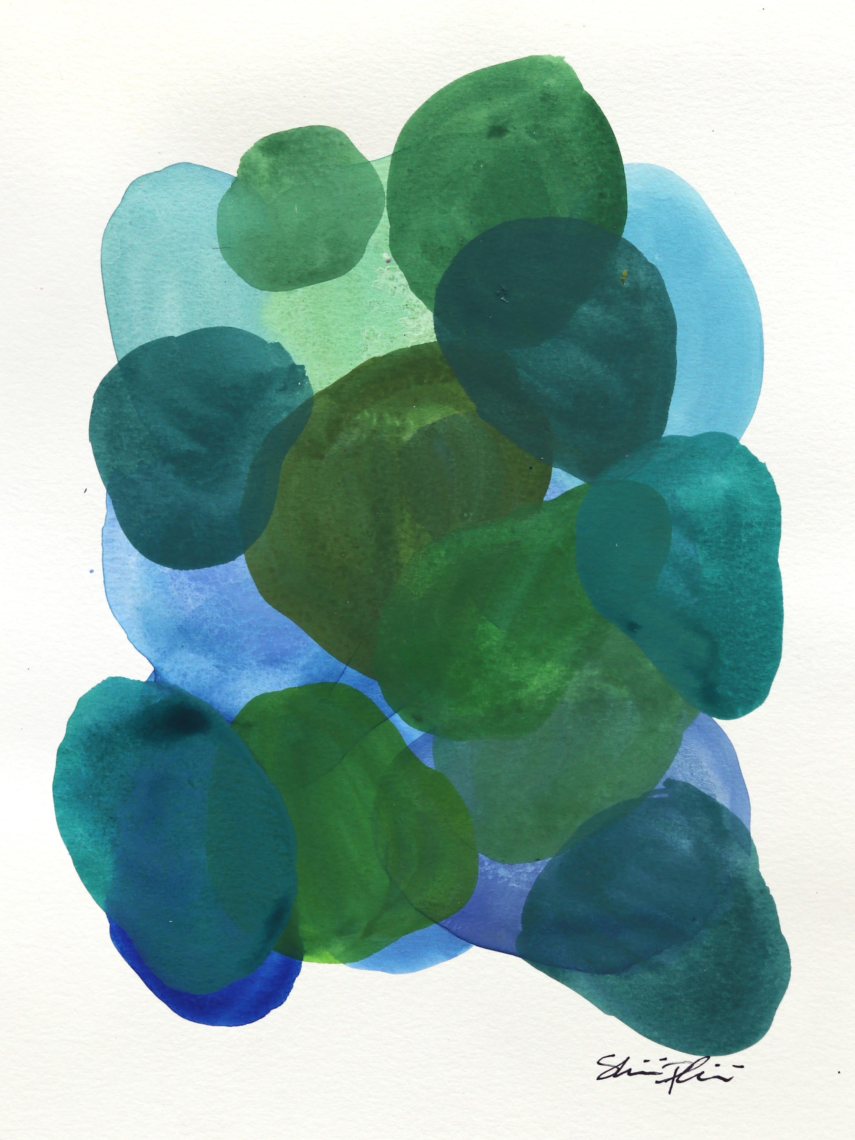 7.10.24 #6 - Pintura minimalista abstracta en acuarela con tonos esmeralda