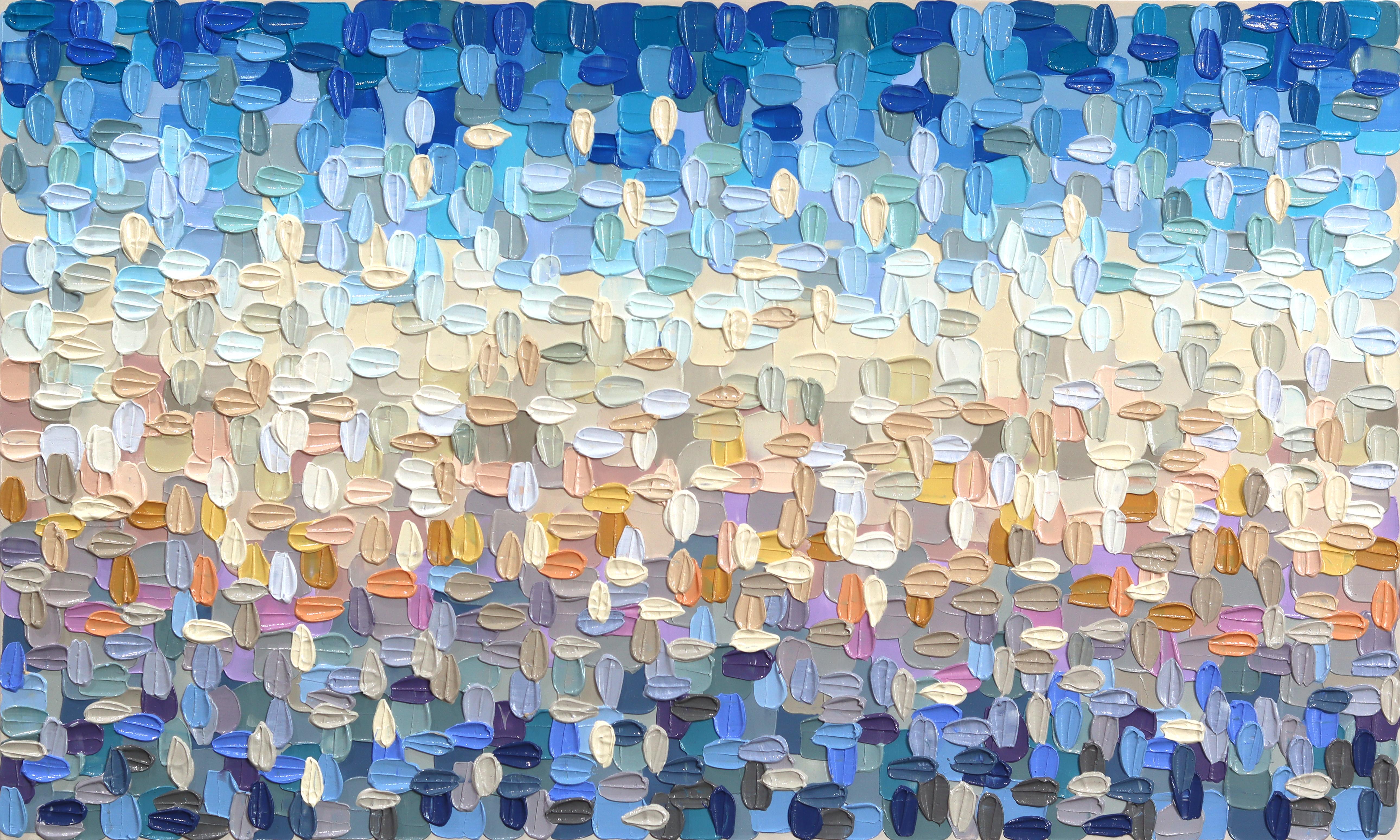 Una Breve Vista - Pintura Abstracta Textura Gruesa Impasto Tono Frío Grande - Mixed Media Art de Shiri Phillips