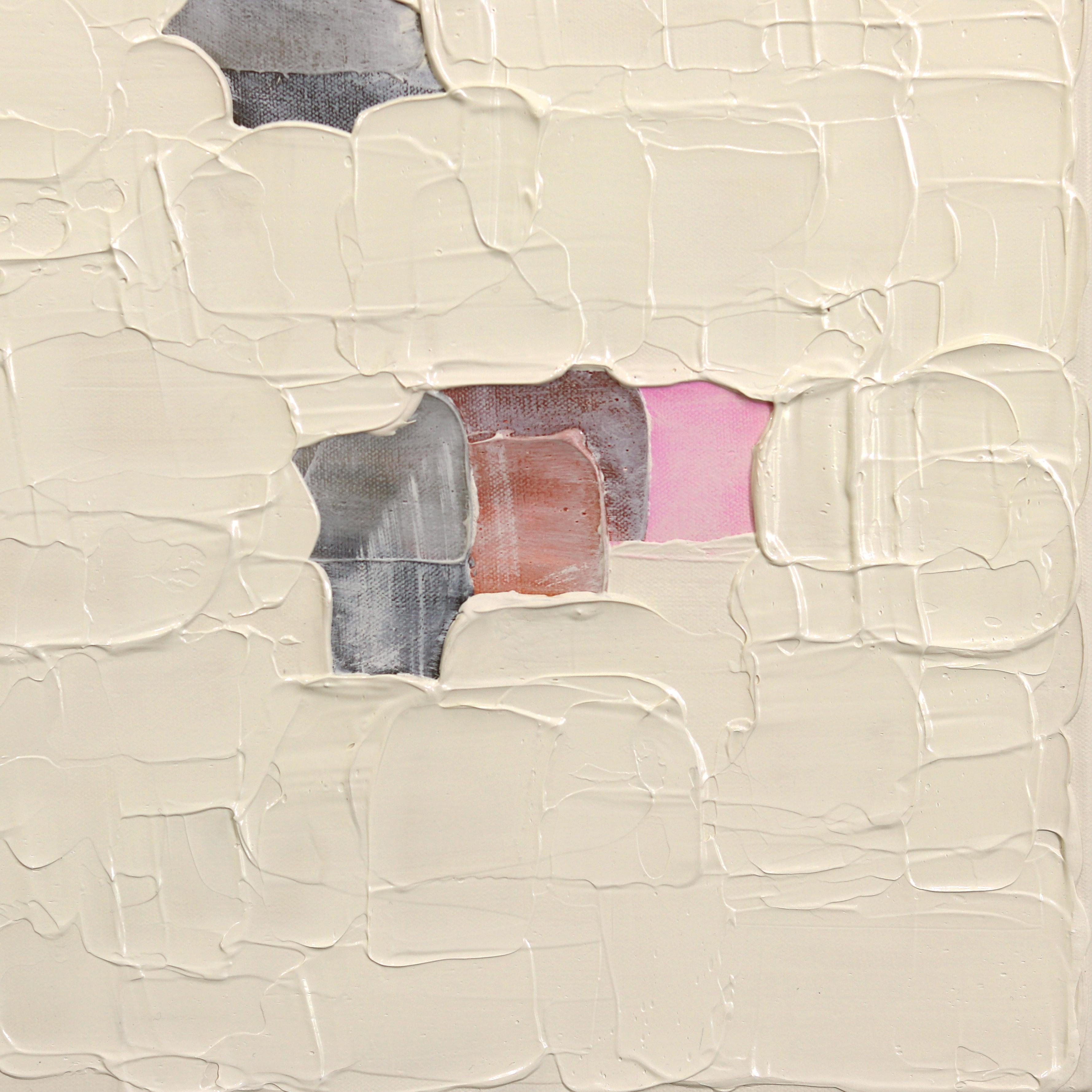 A Hidden Love - Impasto Inspired Pink Textural Thick Paint Abstract Artwork - Beige Abstract Painting by Shiri Phillips