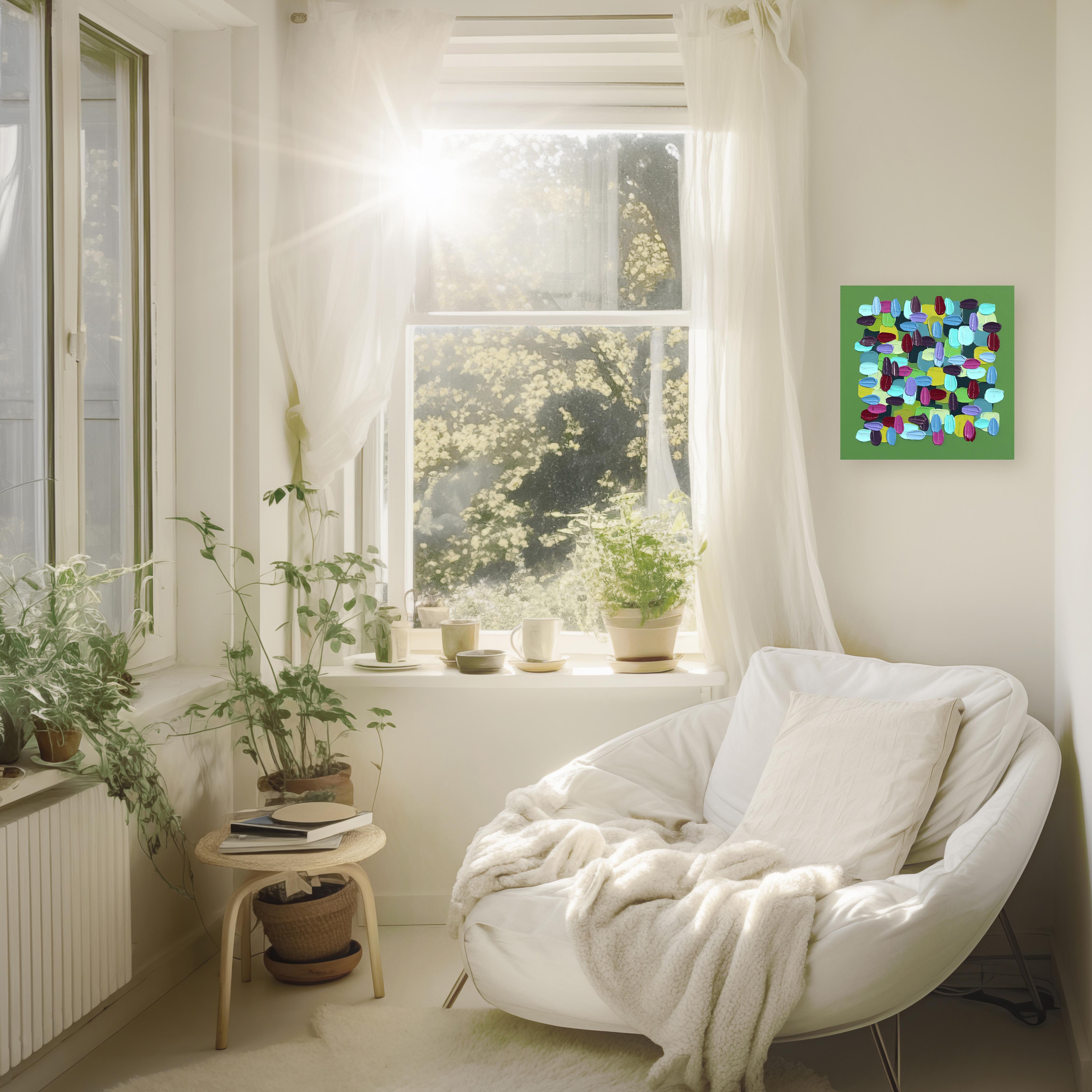 Verde mela - Pittura astratta con vernice spessa Greene & Greene - Painting di Shiri Phillips