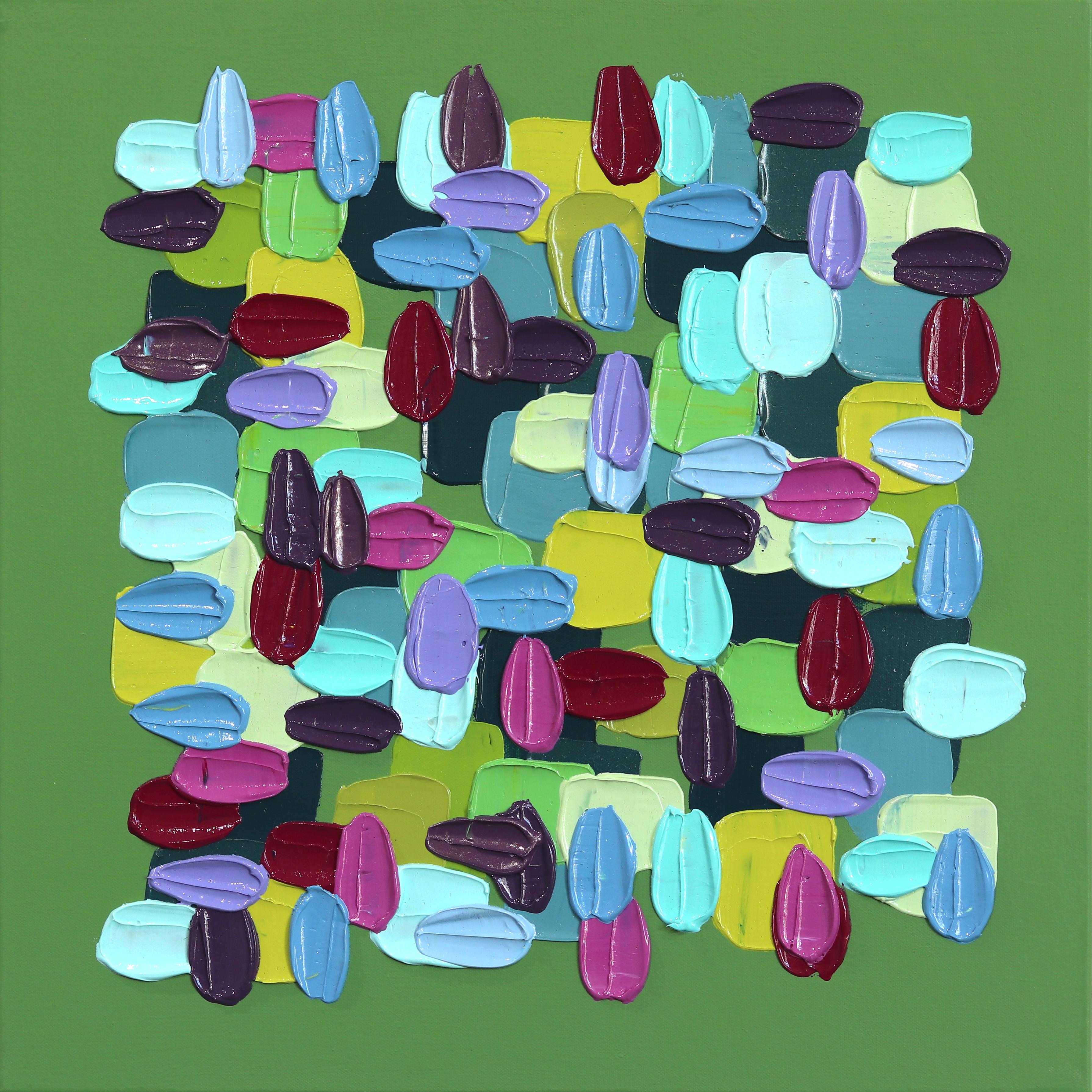 Abstract Painting di Shiri Phillips - Verde mela - Pittura astratta con vernice spessa Greene & Greene