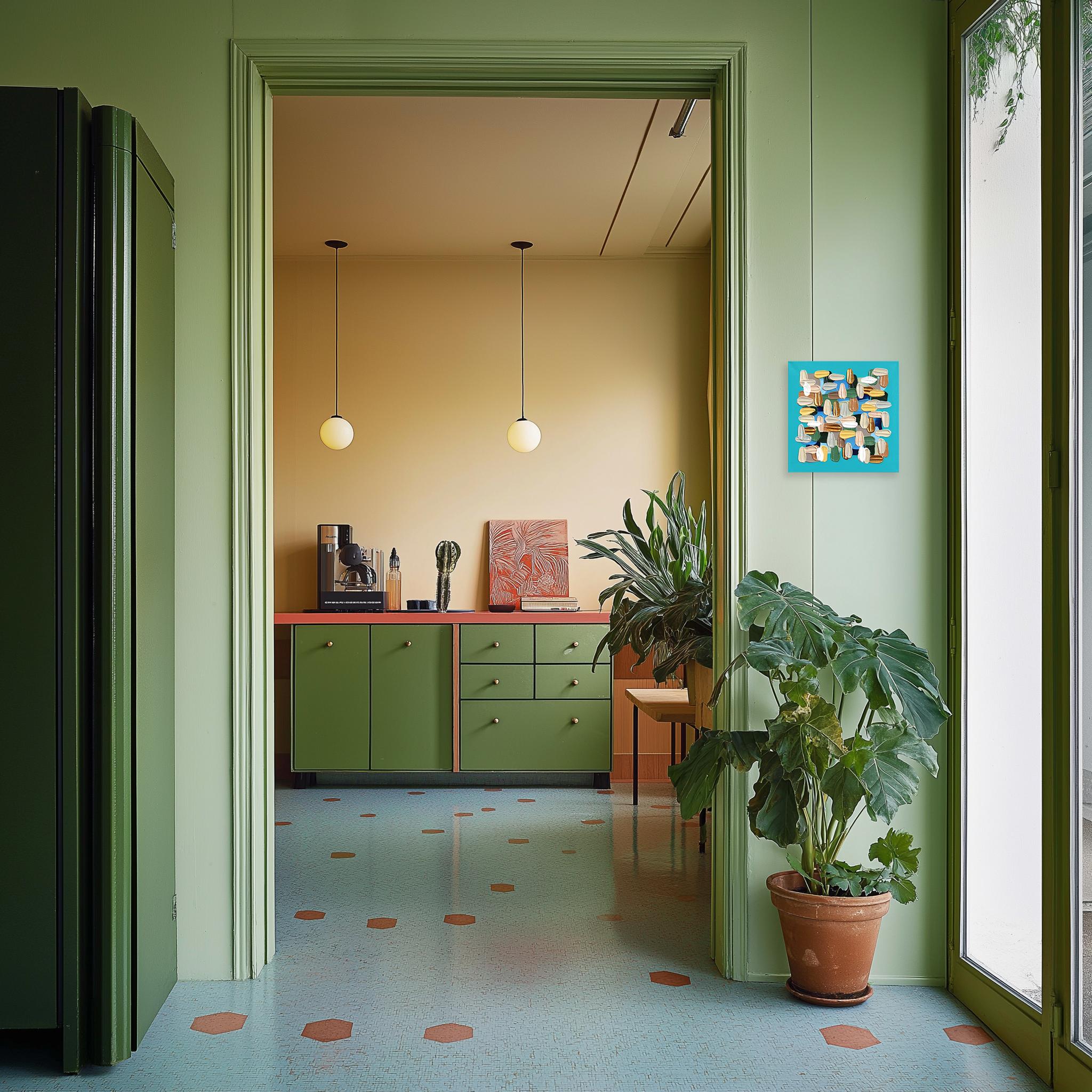 Impasto-painted strokes of bright colors are the framework of artist Shiri Phillips’ abstract artworks. Her paintings are flooded with texture through the layering of acrylic paint in fluent brushstrokes. Inspired by the vibrant surroundings she