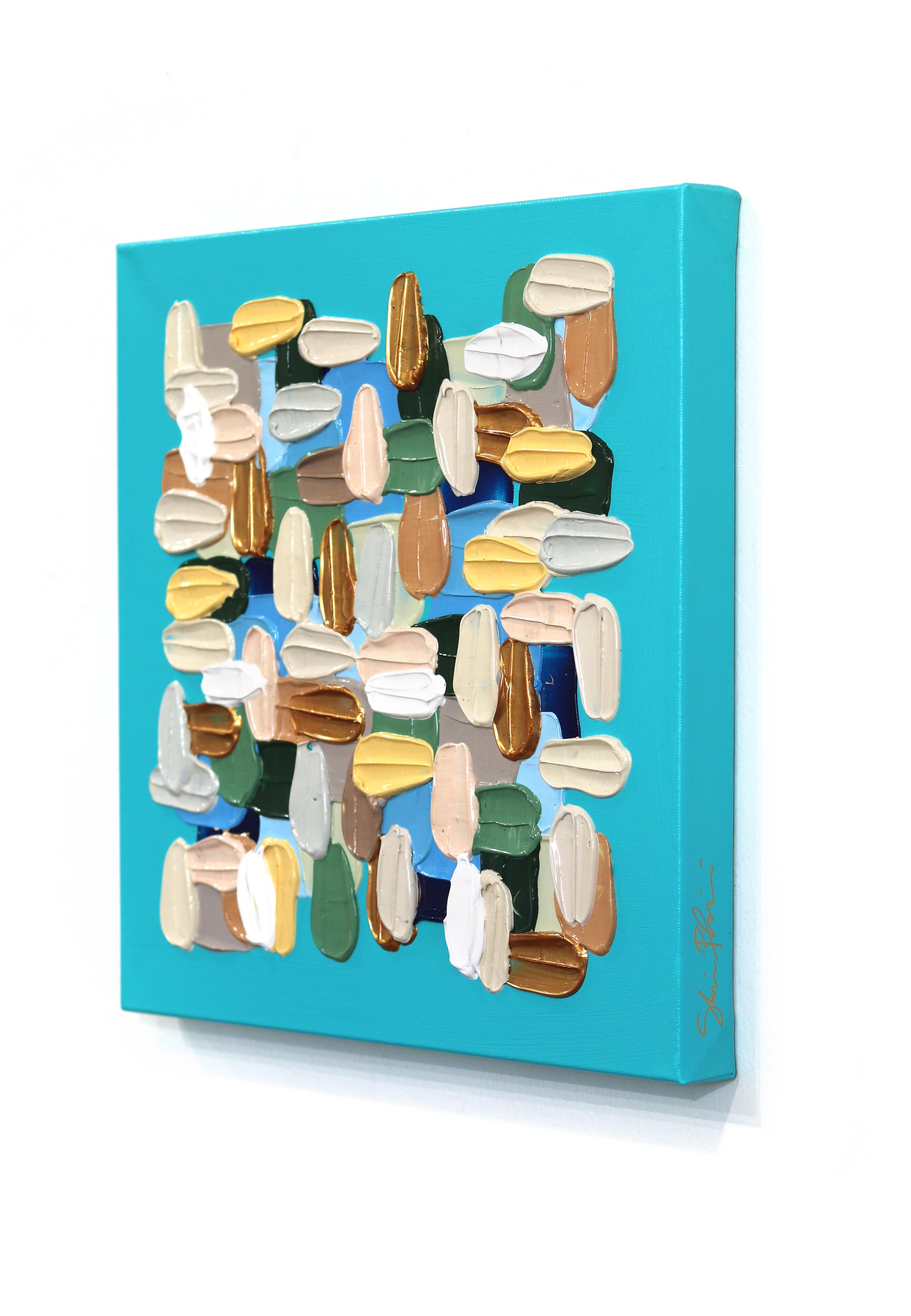Aqua Blue - Impasto Inspired Muted Color Textural Thick Paint Abstract Artwork For Sale 2