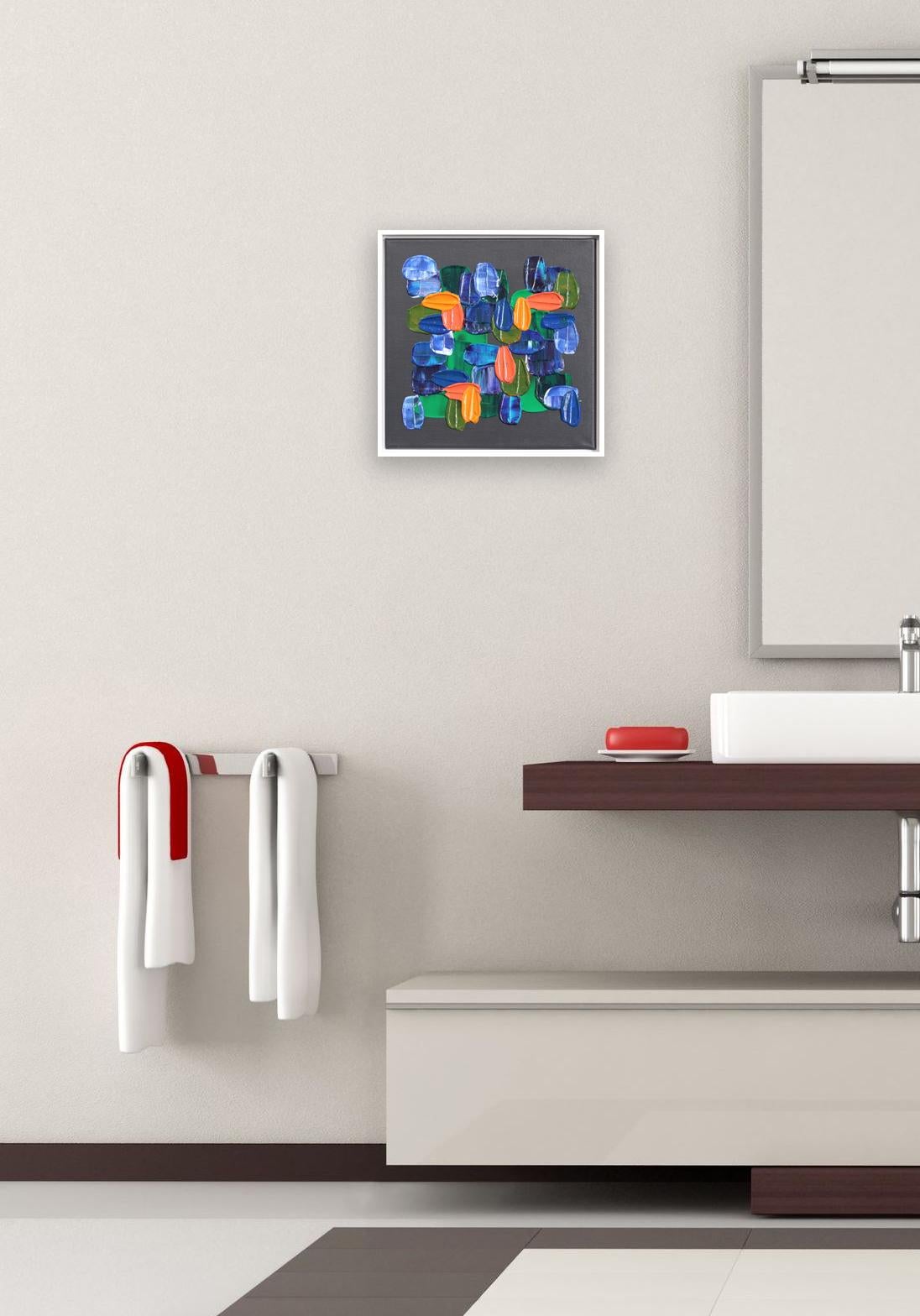 August Day - Impasto Thick Paint Colorful Abstract Painting with White Frame For Sale 1