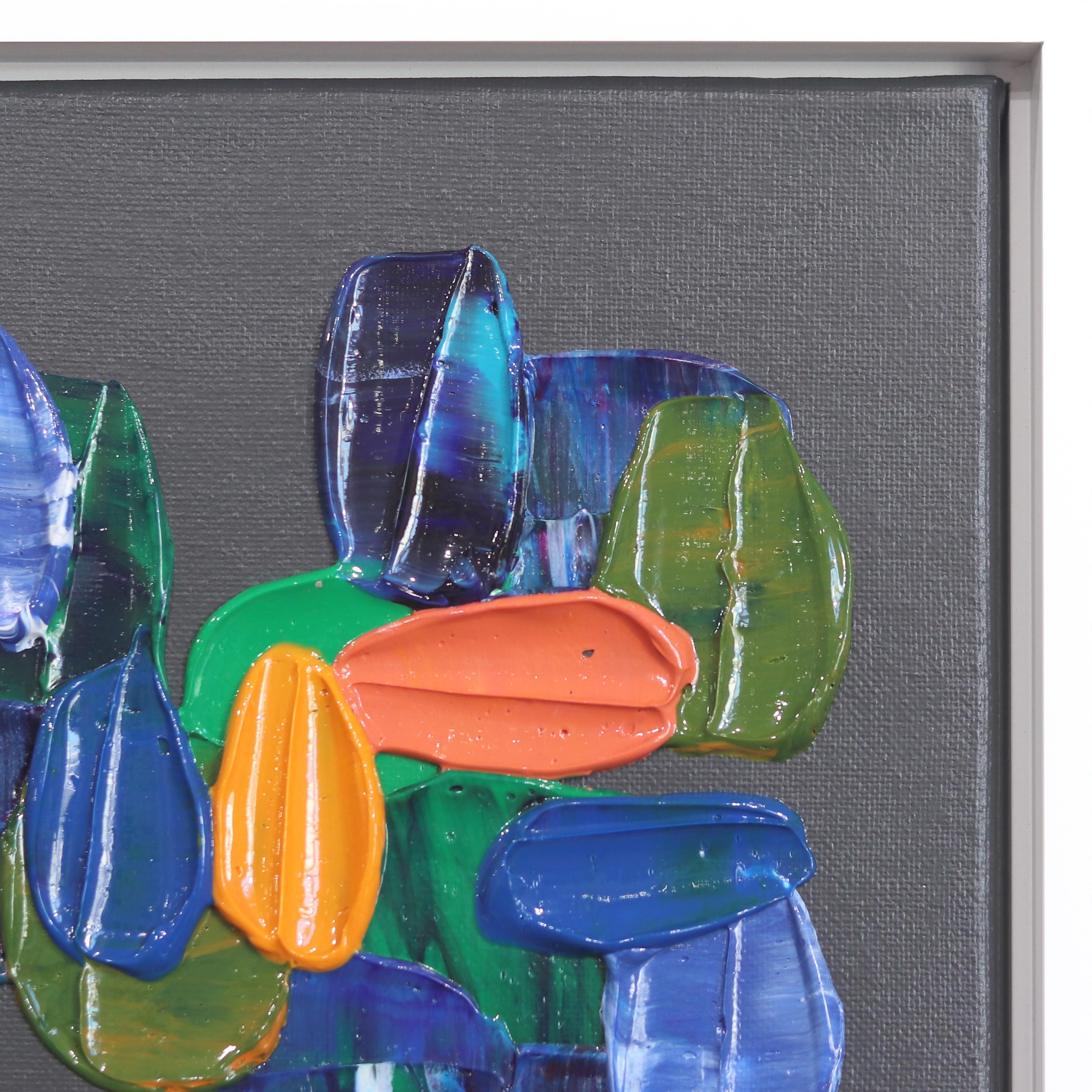 August Day - Impasto Thick Paint Colorful Abstract Painting with White Frame For Sale 2
