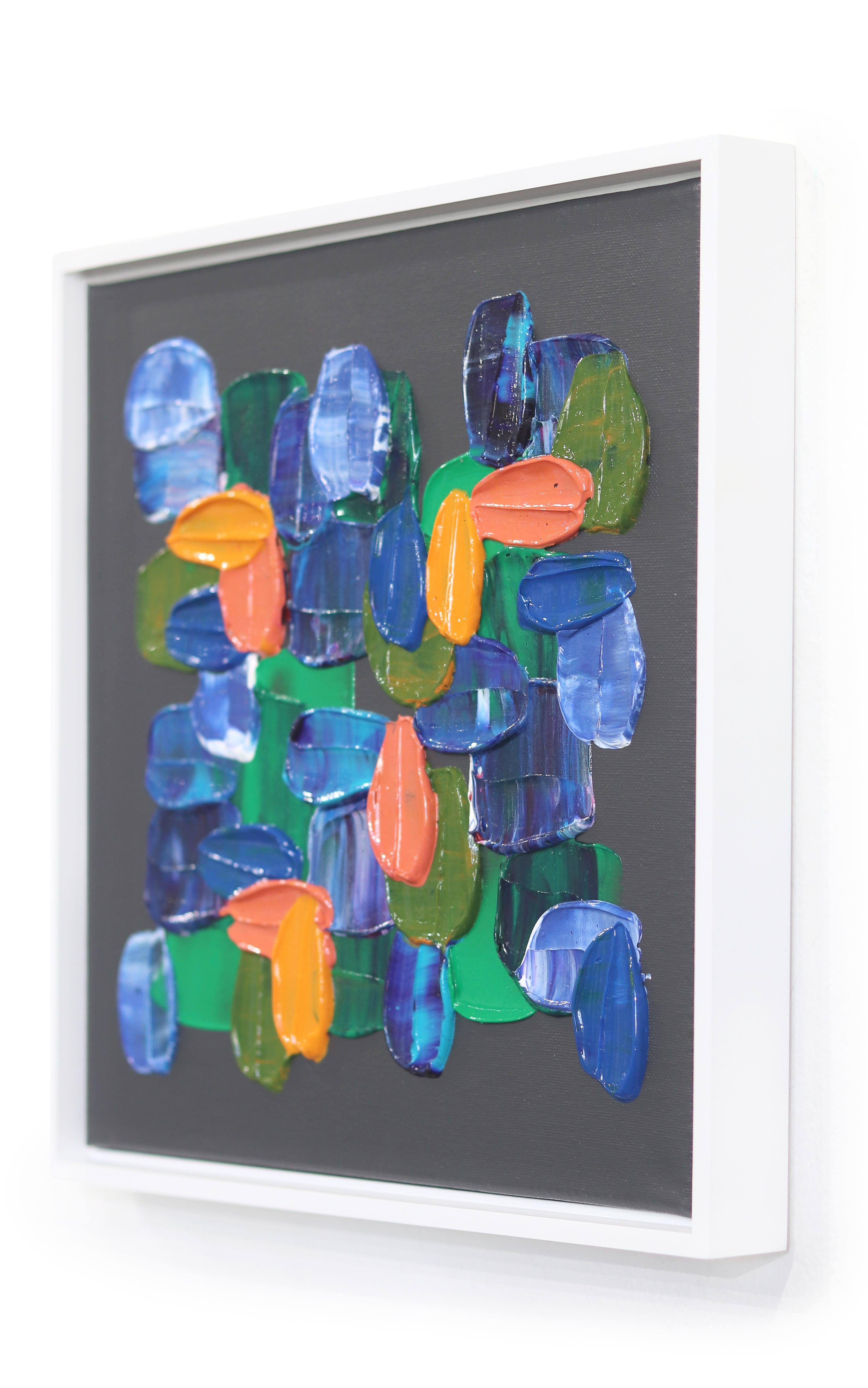 August Day - Impasto Thick Paint Colorful Abstract Painting with White Frame For Sale 3