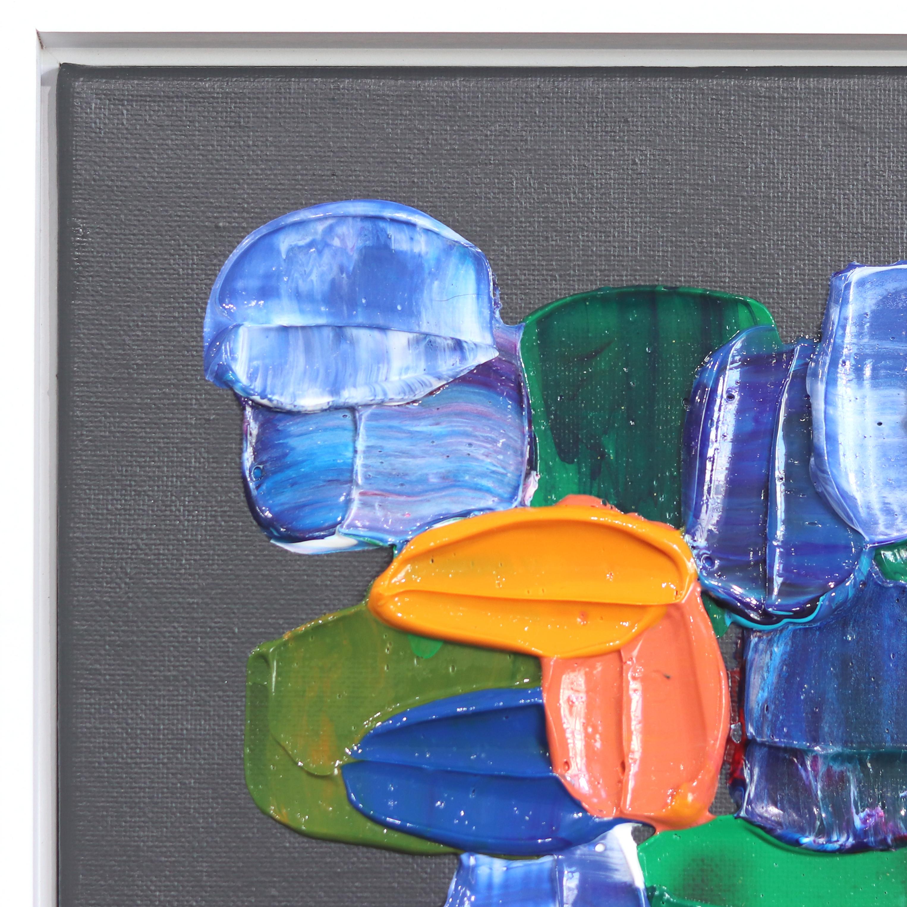 August Day - Impasto Thick Paint Colorful Abstract Painting with White Frame For Sale 4