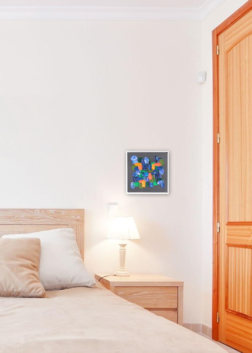August Day - Impasto Thick Paint Colorful Abstract Painting with White Frame For Sale 5