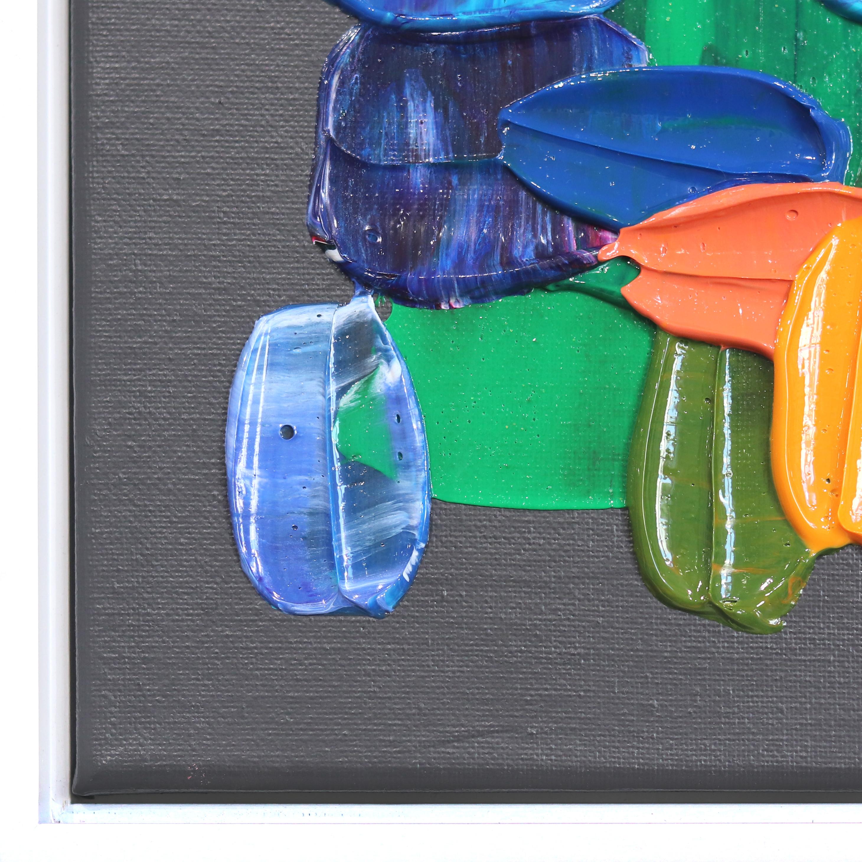 August Day - Impasto Thick Paint Colorful Abstract Painting with White Frame For Sale 6