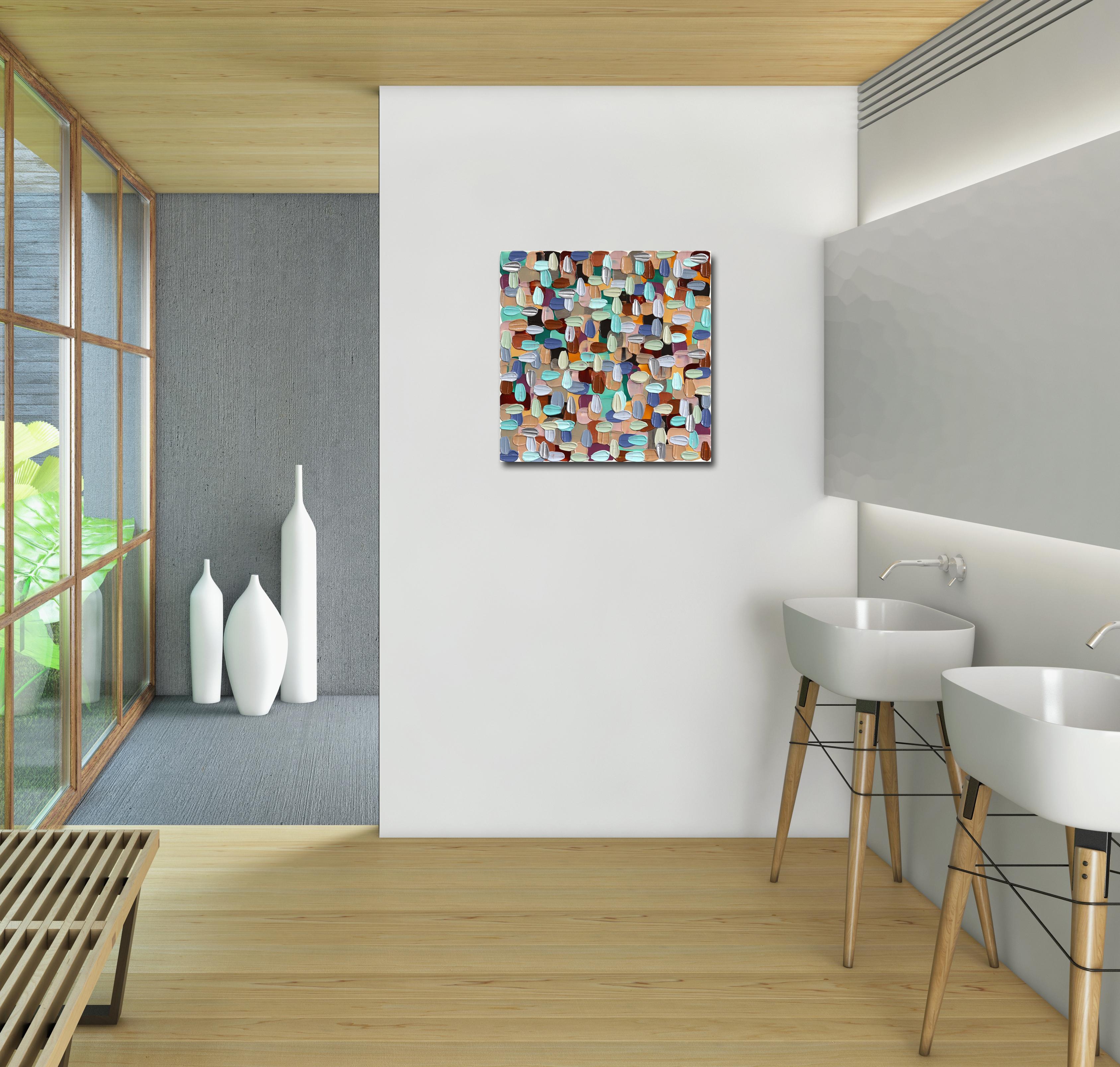 Beige und Blau - Impasto Dicke Farbe Erdtöne Abstraktes Gemälde in Beige und Blau – Painting von Shiri Phillips