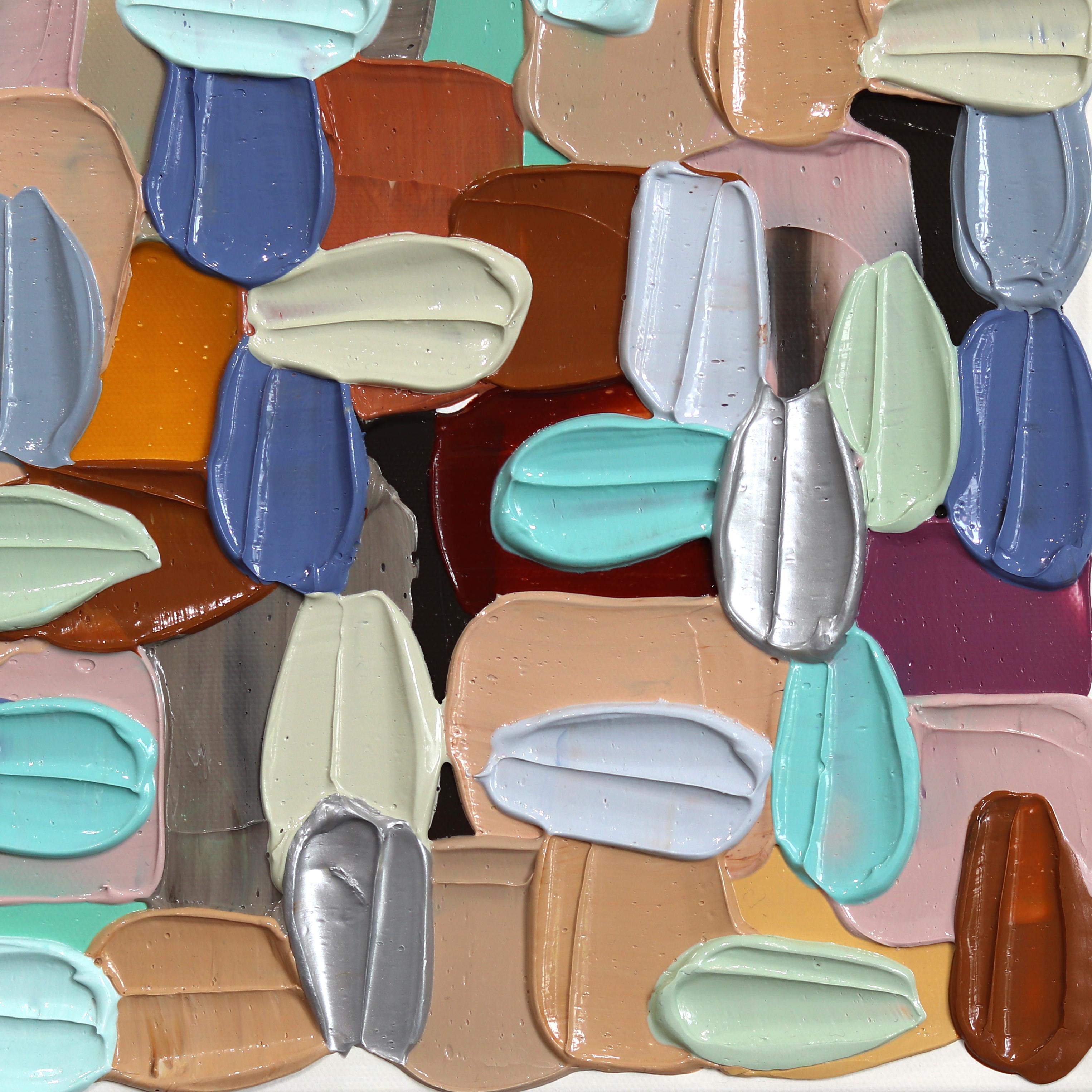 Beige und Blau - Impasto Dicke Farbe Erdtöne Abstraktes Gemälde in Beige und Blau 1