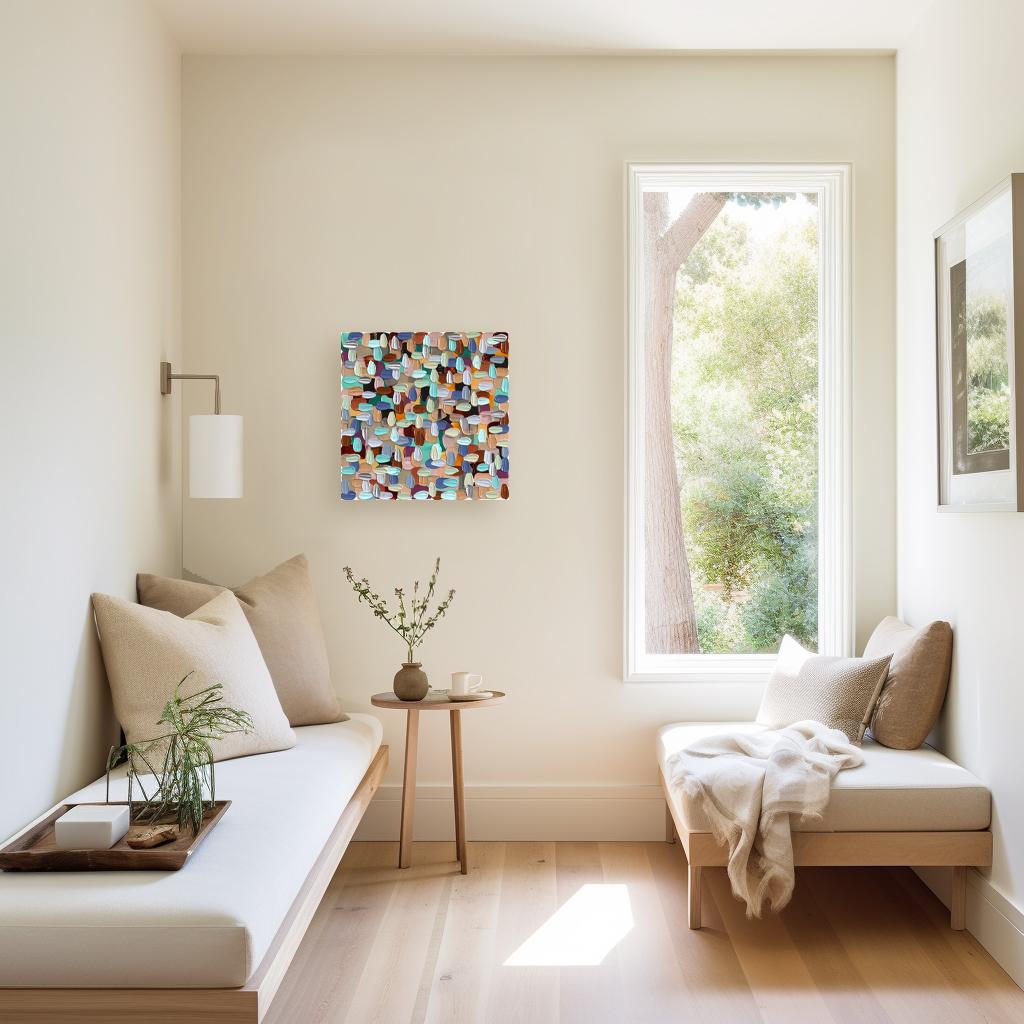 Beige und Blau - Impasto Dicke Farbe Erdtöne Abstraktes Gemälde in Beige und Blau 2