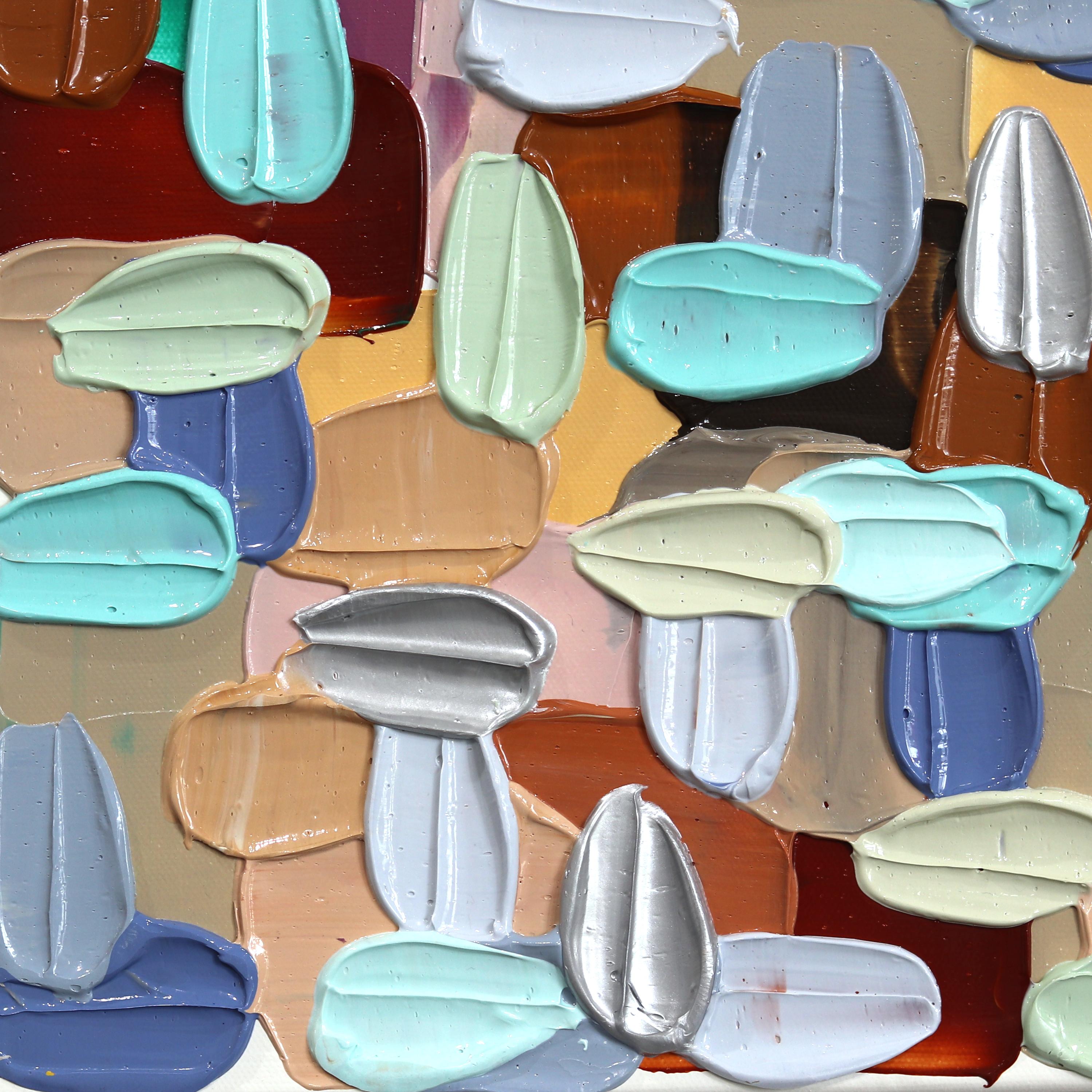 Beige und Blau - Impasto Dicke Farbe Erdtöne Abstraktes Gemälde in Beige und Blau 3