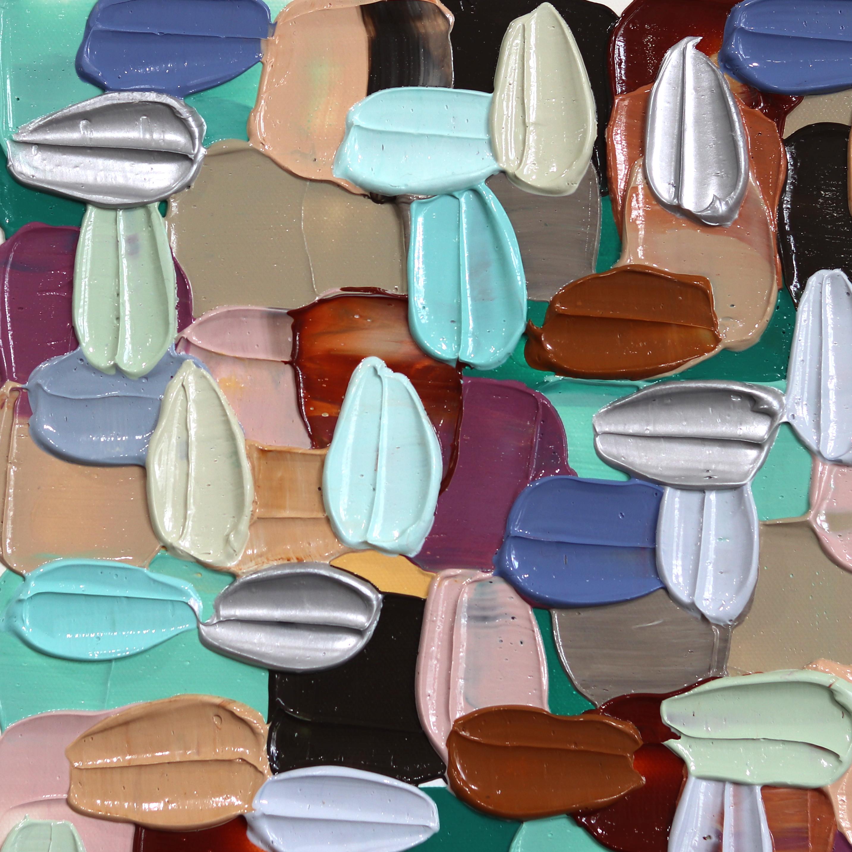 Beige und Blau - Impasto Dicke Farbe Erdtöne Abstraktes Gemälde in Beige und Blau 4