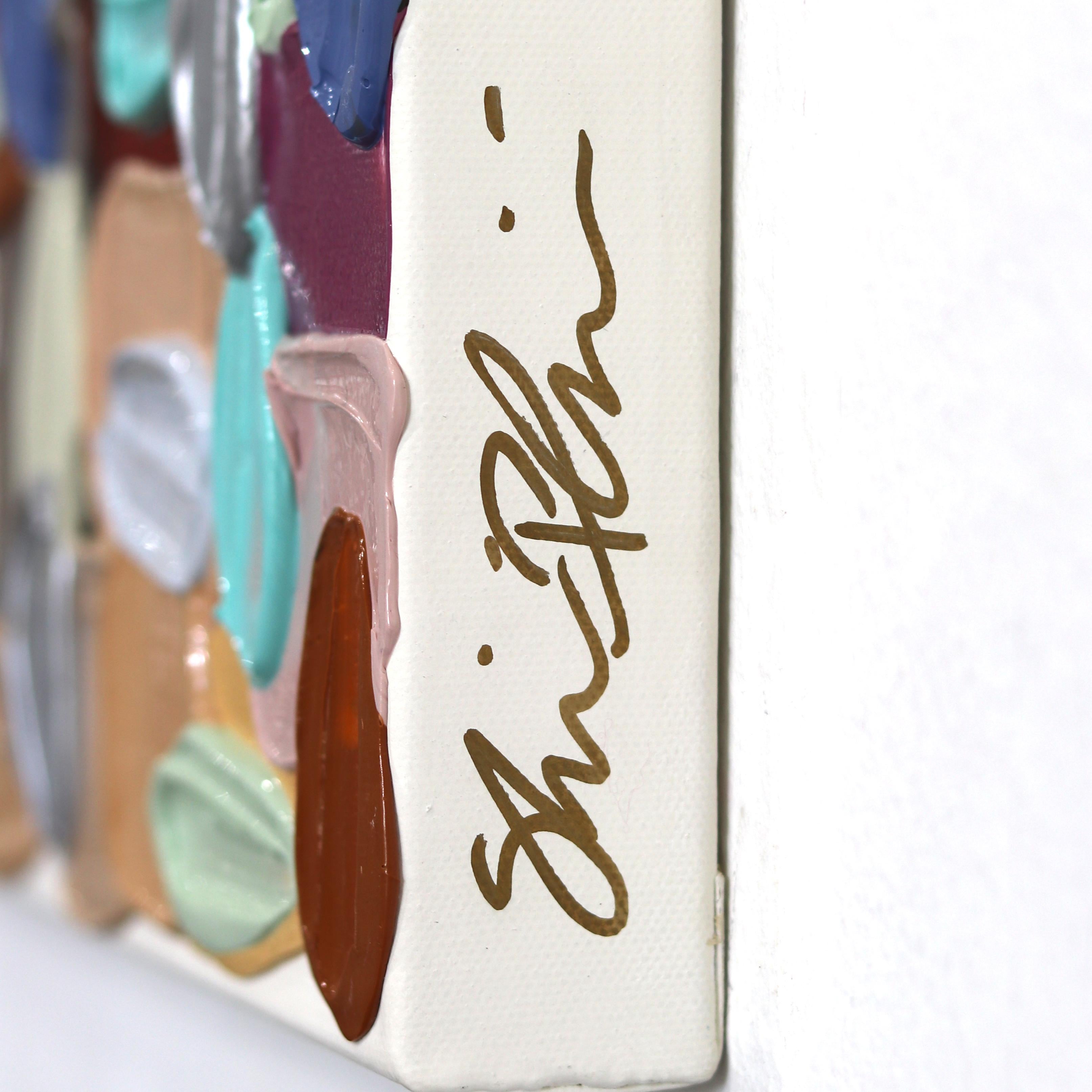 Beige und Blau - Impasto Dicke Farbe Erdtöne Abstraktes Gemälde in Beige und Blau 5