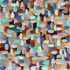 Beige und Blau - Impasto Dicke Farbe Erdtöne Abstraktes Gemälde in Beige und Blau