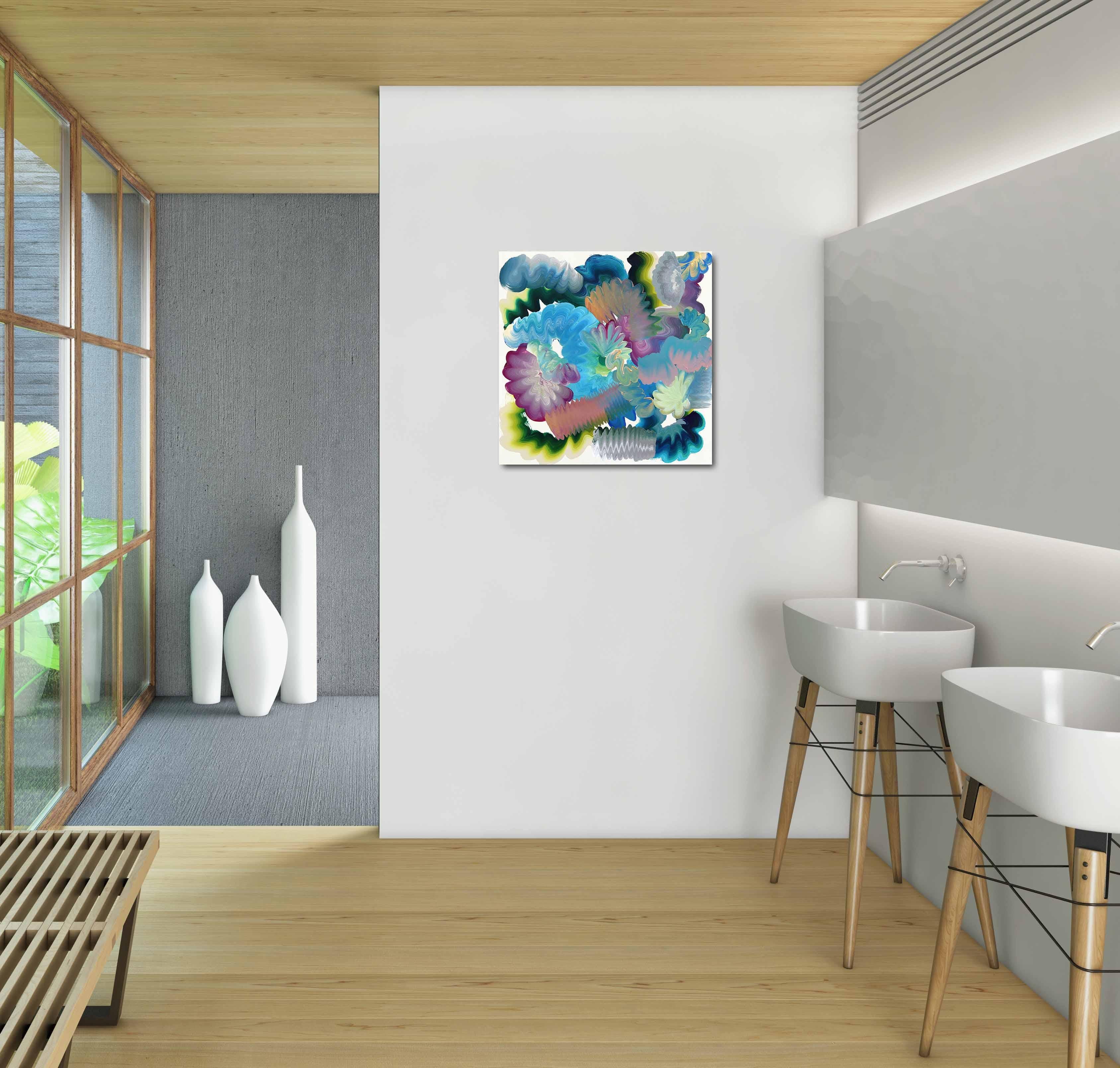 Blooming - Original Colorful Expressive Contemporary Abstract Artwork on Canvas - Painting by Shiri Phillips