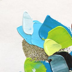 Blau und Gold - Impasto Farbe getränkte strukturierte Farbe abstraktes Kunstwerk auf Papier