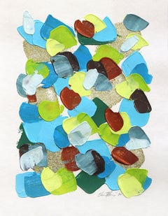 Blau und Gold - Impasto Farbe getränkte strukturierte Farbe abstraktes Kunstwerk auf Papier