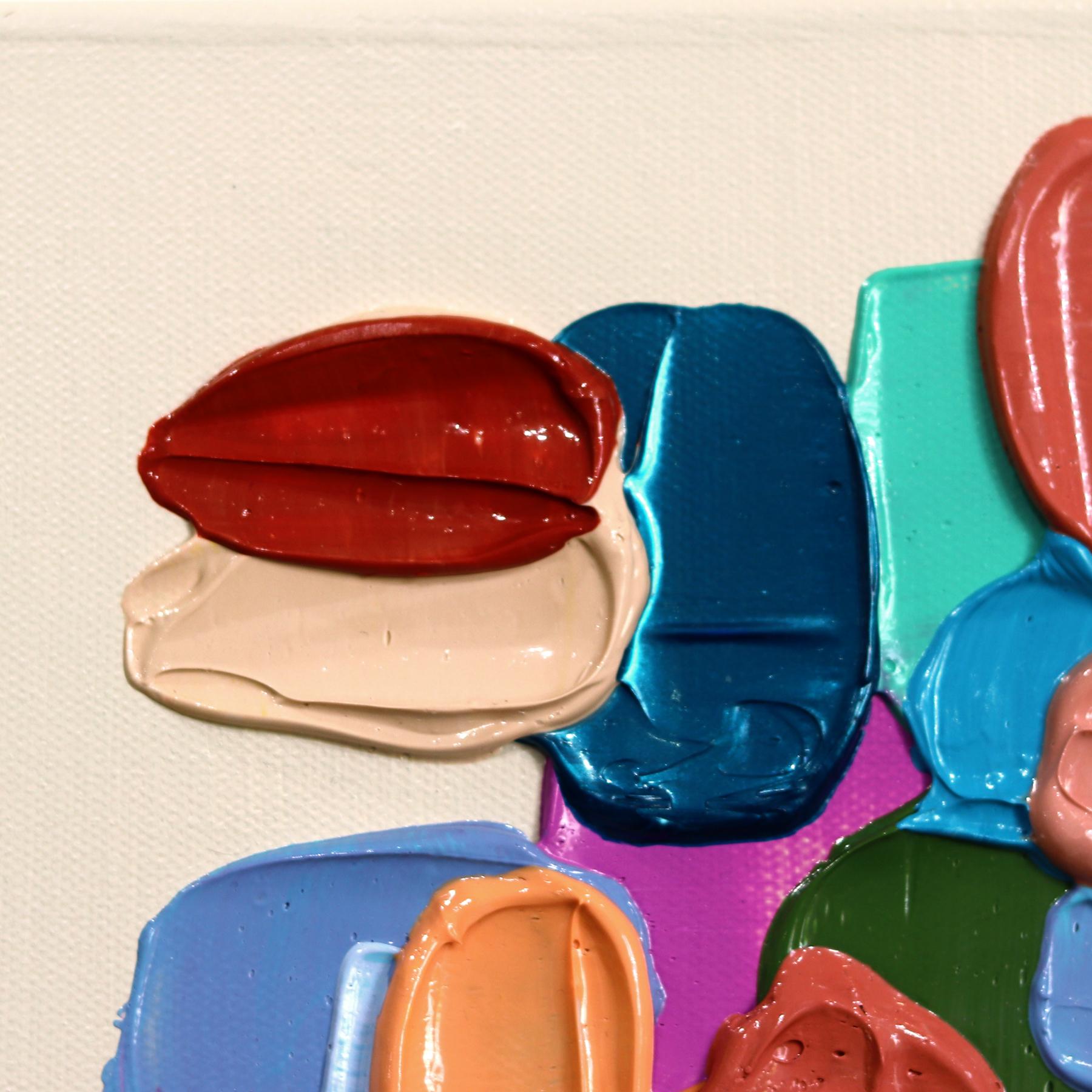 Blu e terracotta - Impasto di vernice spessa Pittura astratta neutra sui toni della terra - Painting Astratto di Shiri Phillips