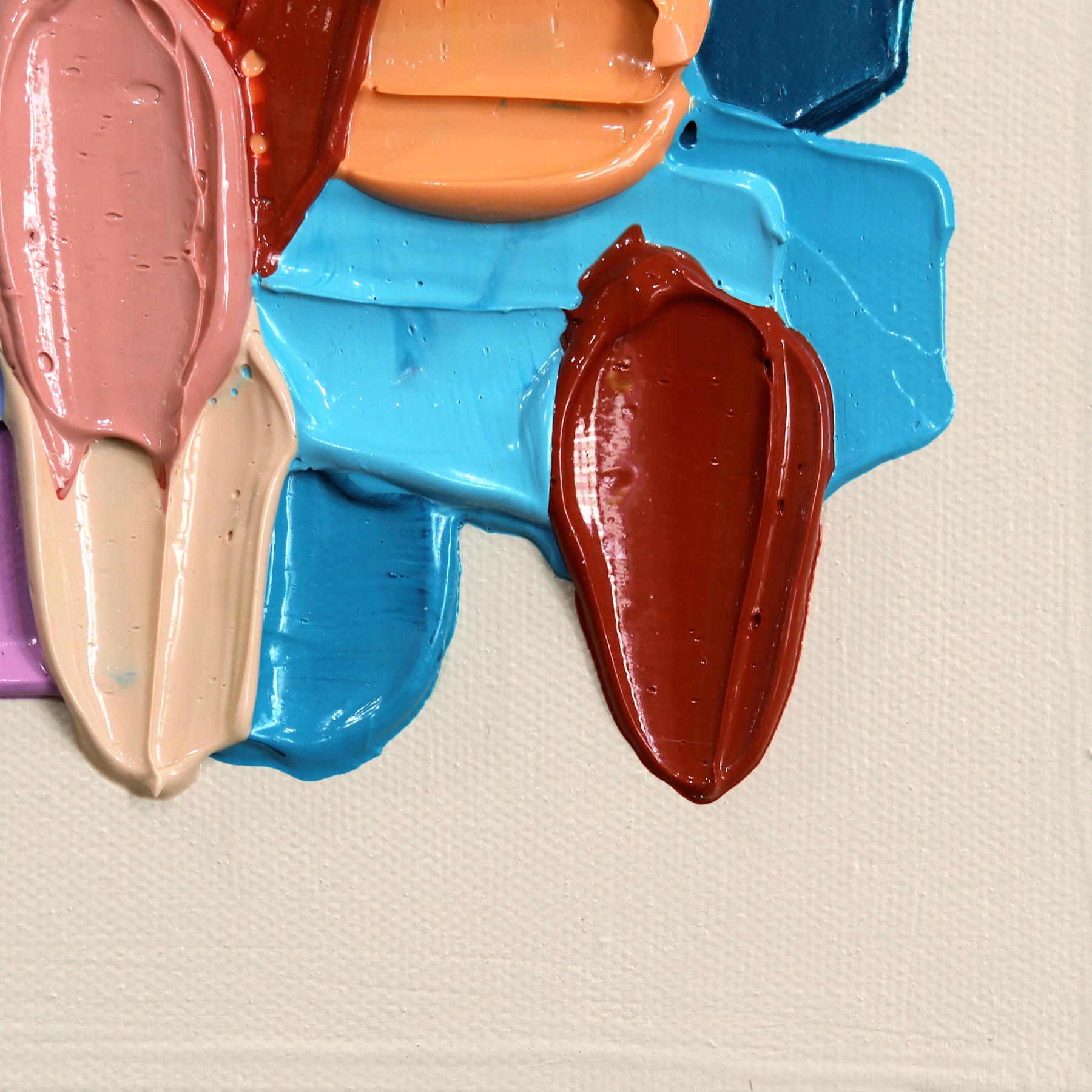 Blu e terracotta - Impasto di vernice spessa Pittura astratta neutra sui toni della terra in vendita 3