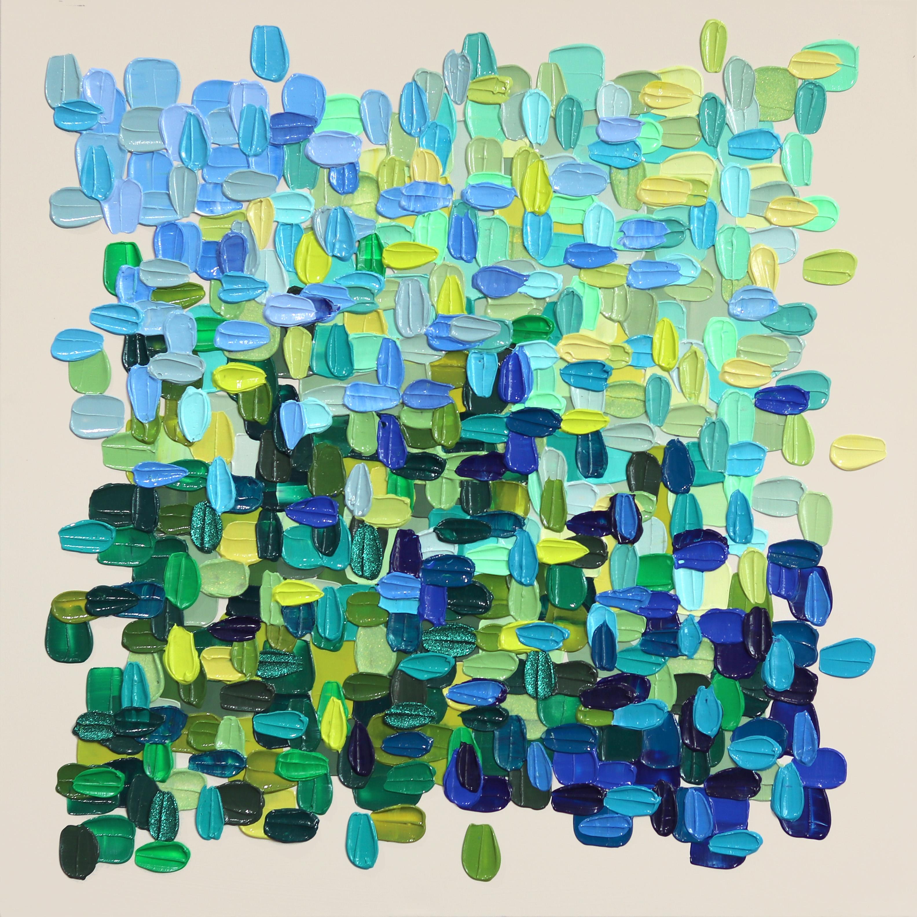Blue Green Haze - Impasto Thick Paint Dual Tone Abstract Painting