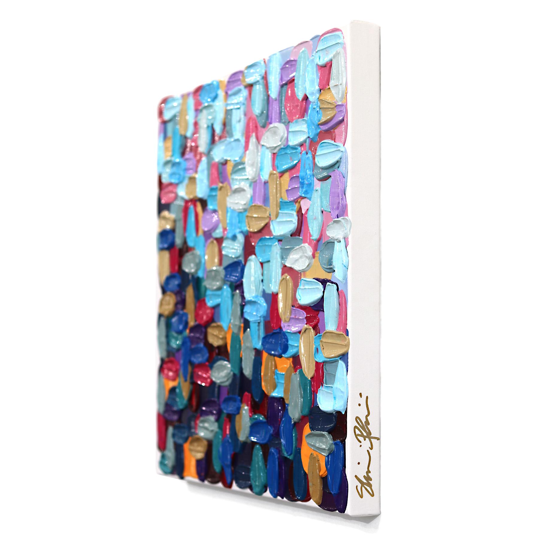 Blue Haze - Opera d'arte astratta con pittura spessa e testurizzata ispirata all'Impasto - Abstract Painting Grigio di Shiri Phillips