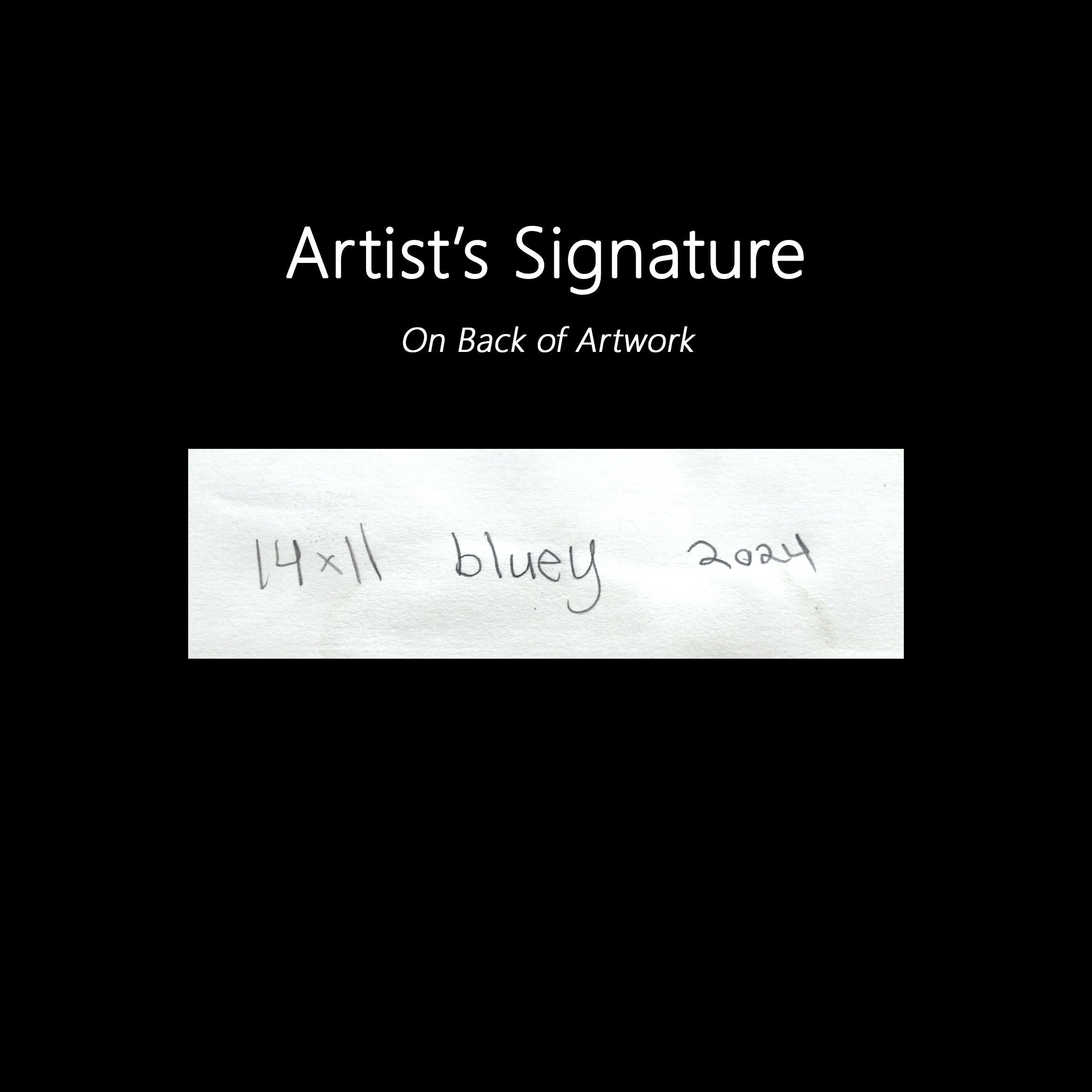 Bluey - Impasto, peinture épaisse abstraite sur papier bleu vert en vente 1