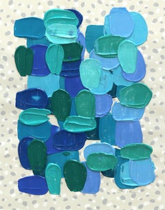 Bluey - Impasto Blue Green Thick Paint Abstract Painting on Paper
