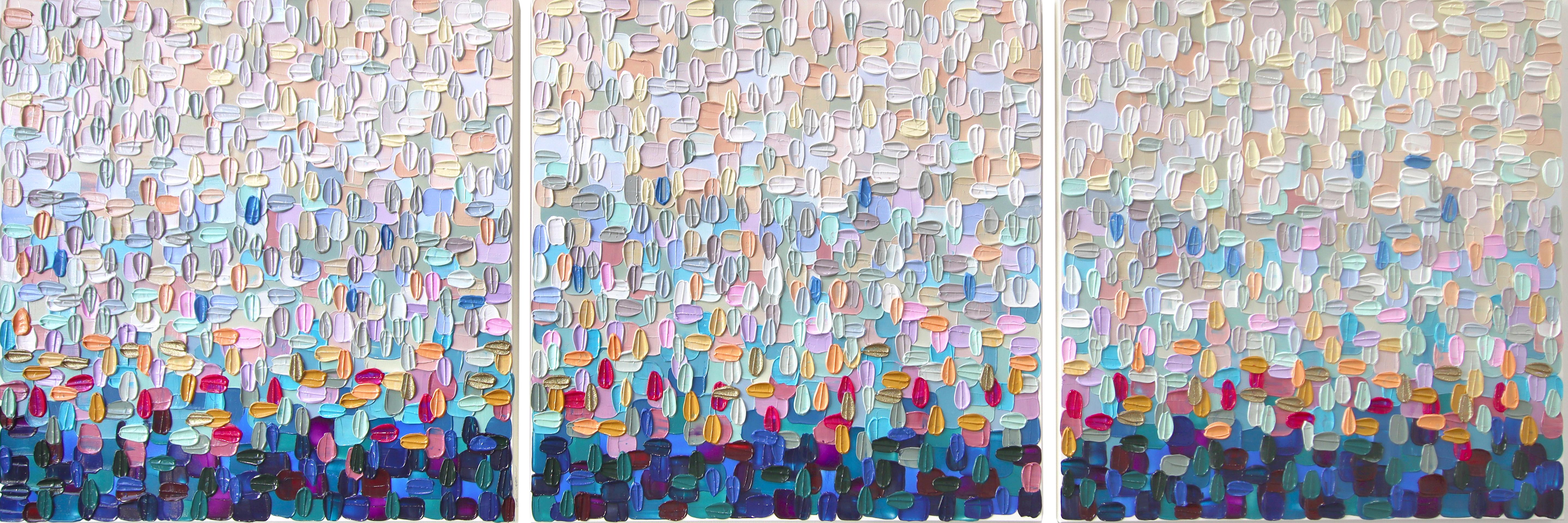 Atemberaubend (Triptychon) - Große bunte Impasto inspirierte abstrakte Malerei