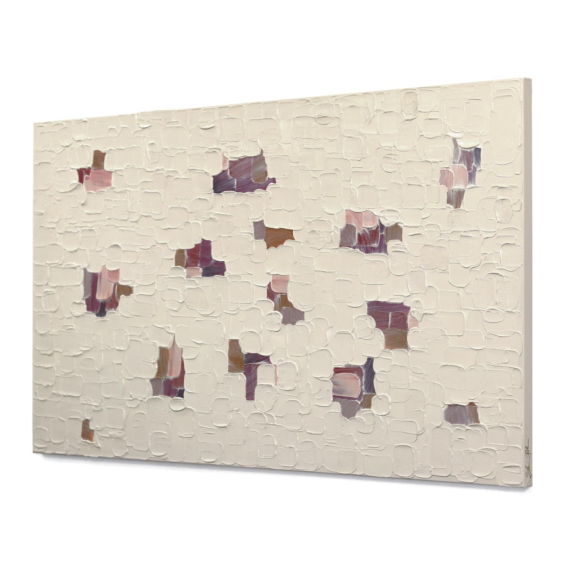 Bulles - Texture inspirée de l'empâtement Peinture abstraite épaisse aux accents roses en vente 1