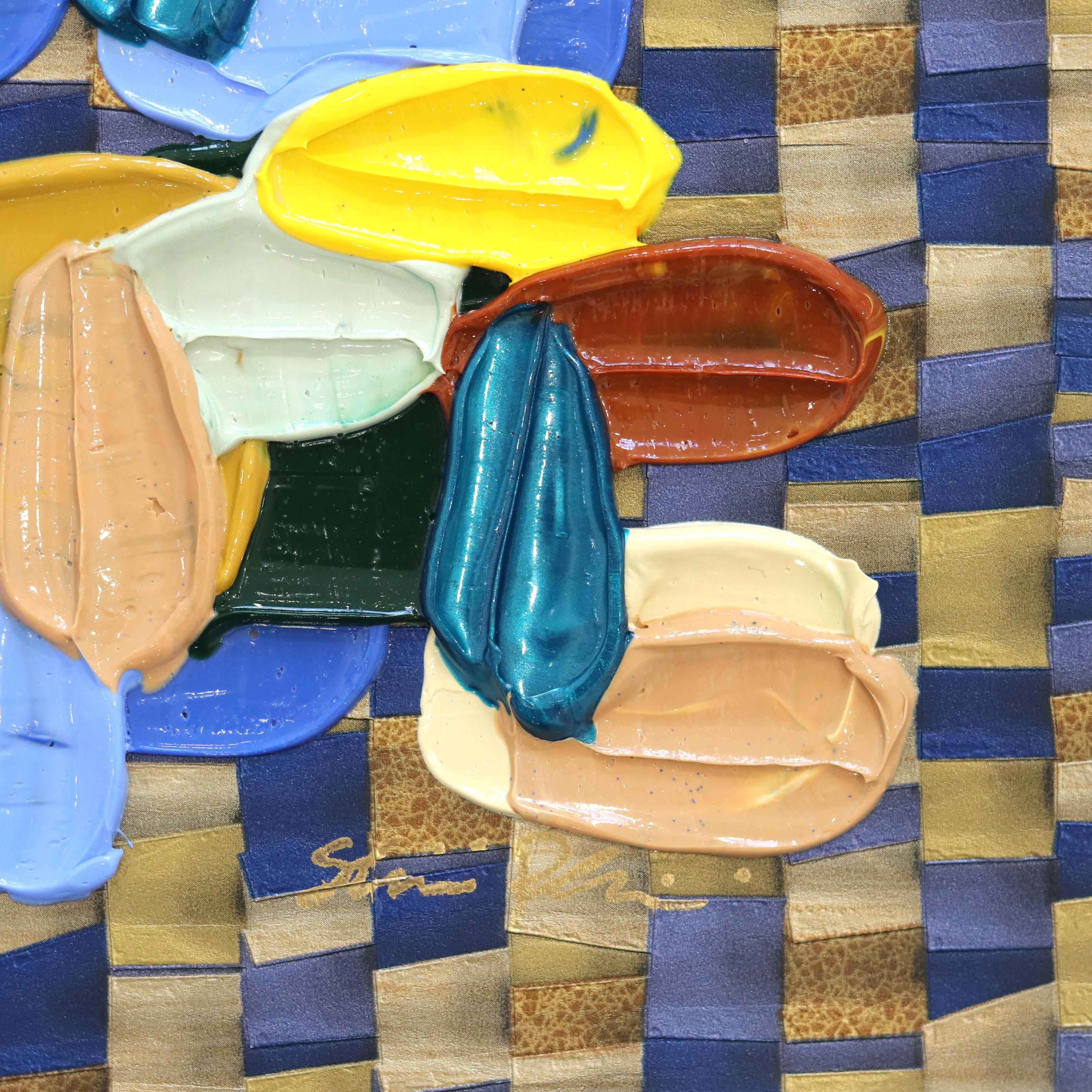 Checkers - Impasto Style Colorful Textural Thick Paint Abstract Art on Wallpaper For Sale 3