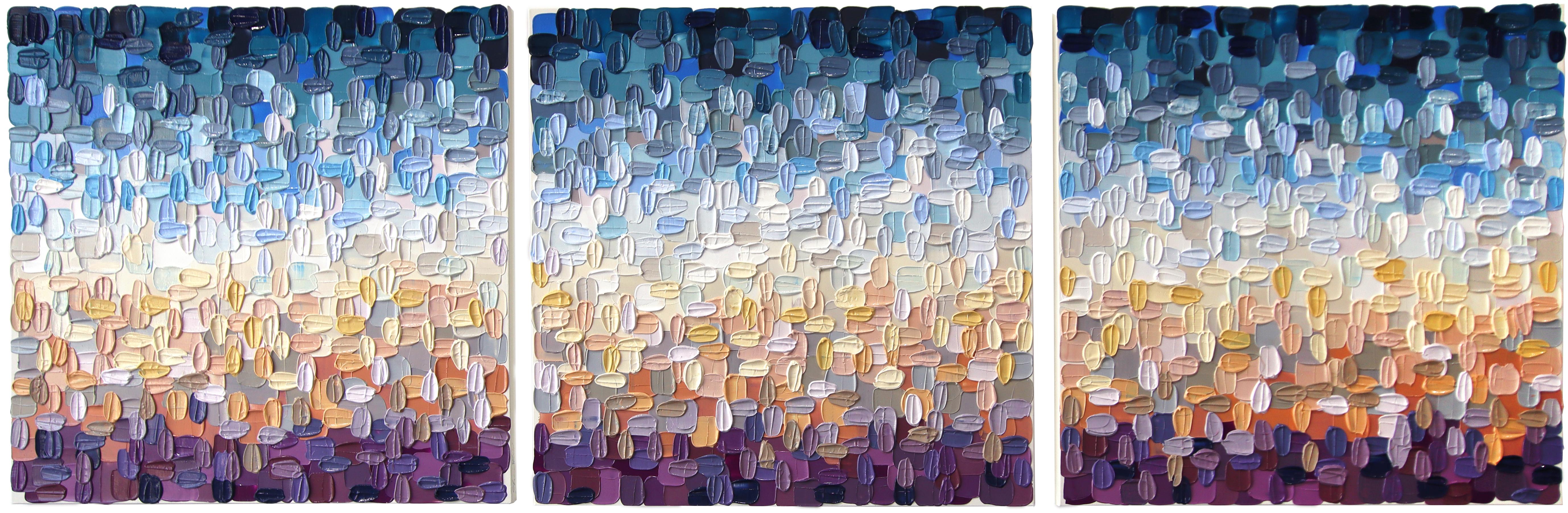 Shiri Phillips Abstract Painting – Früher Sonnenuntergang (Triptychon) -Große bunte Impasto inspirierte abstrakte Malerei