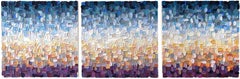Early Sunset (Triptych) -Large Colorful Impasto Inspired Abstract Painting
