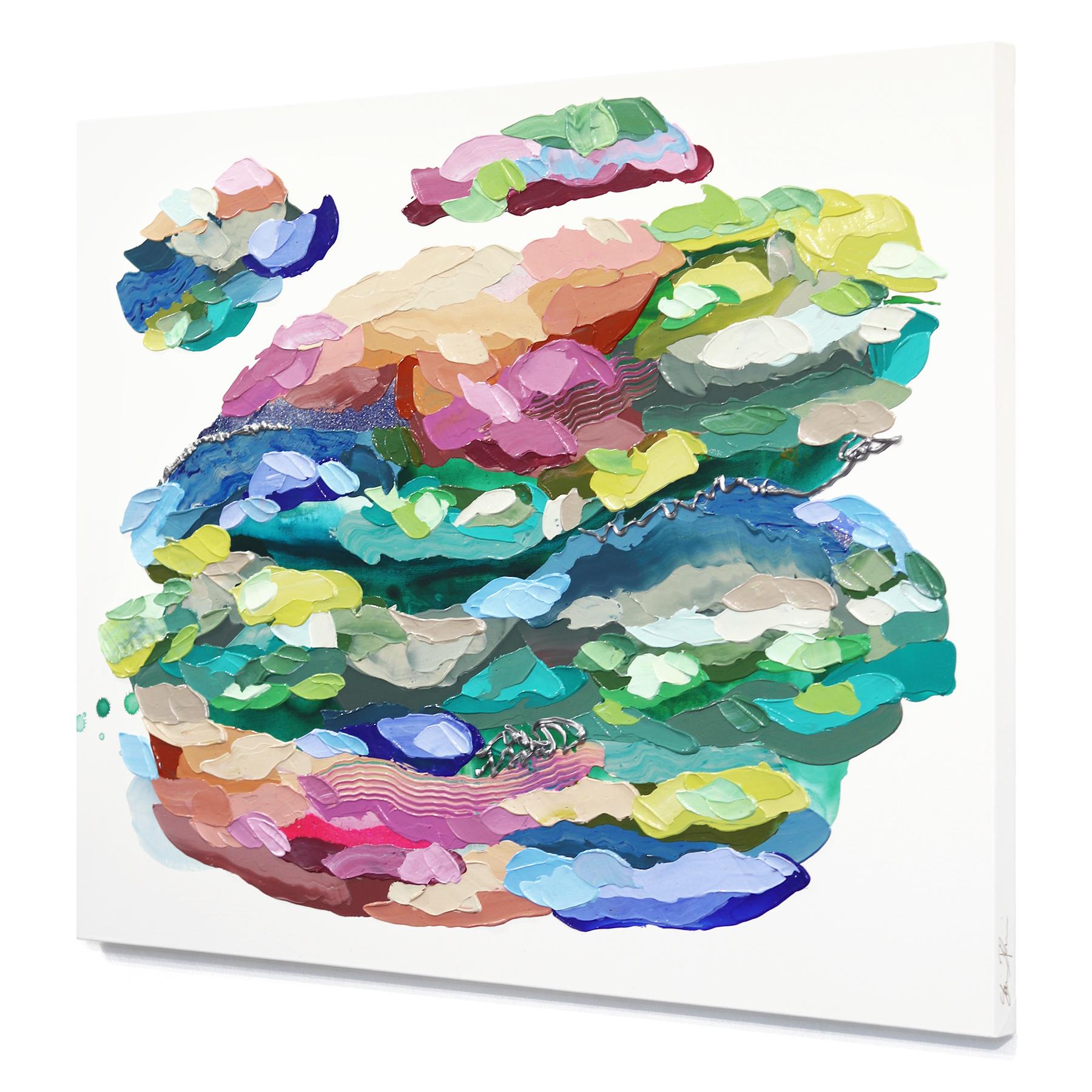 Galleggiante - Pittura astratta colorata a impasti spessi - Abstract Painting Beige di Shiri Phillips