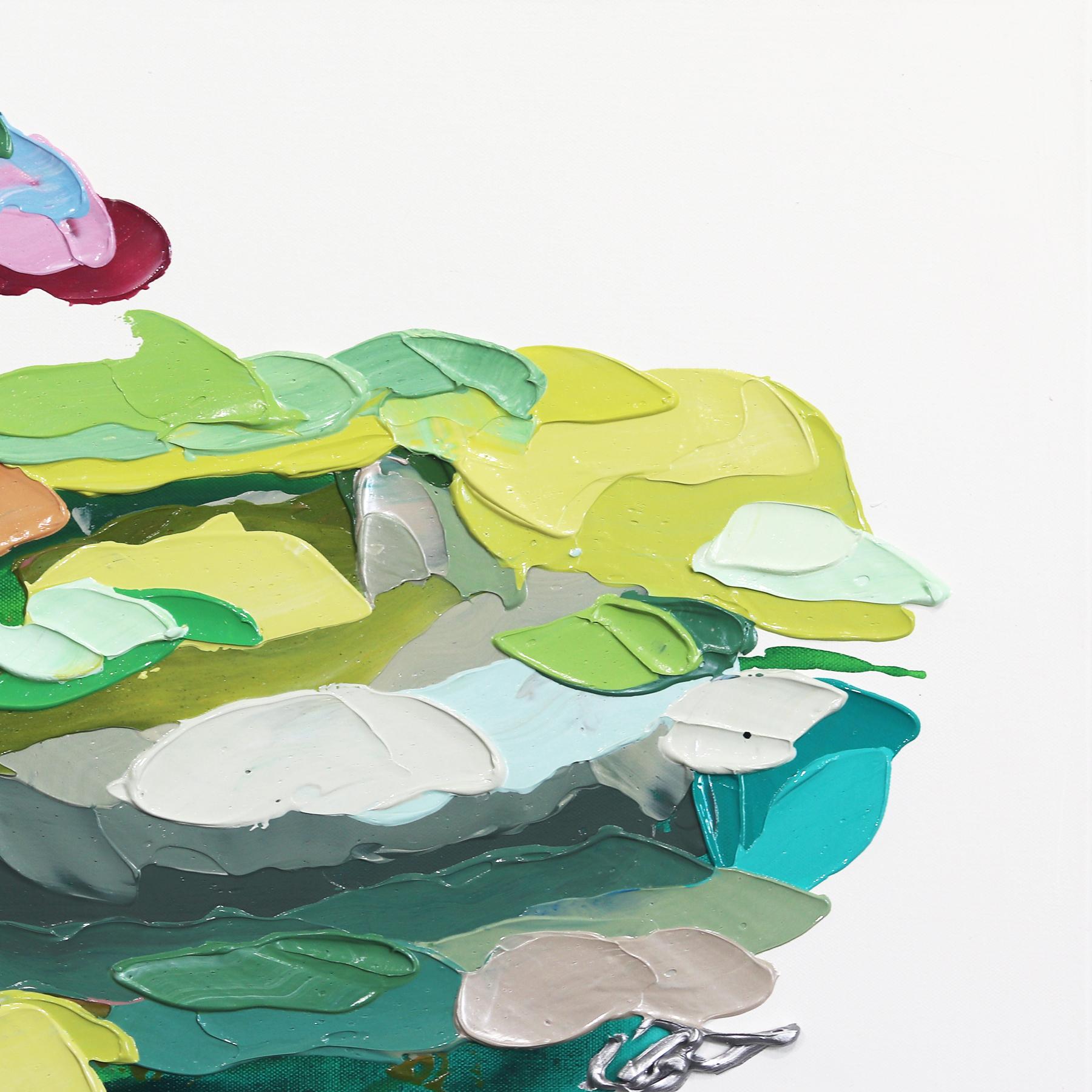 Le opere astratte dell'artista Shiri Phillips sono caratterizzate da pennellate di colori vivaci. I suoi dipinti sono ricchi di texture grazie alla stratificazione di colori acrilici e glitter in pennellate fluide. Ispirata dall'ambiente vibrante