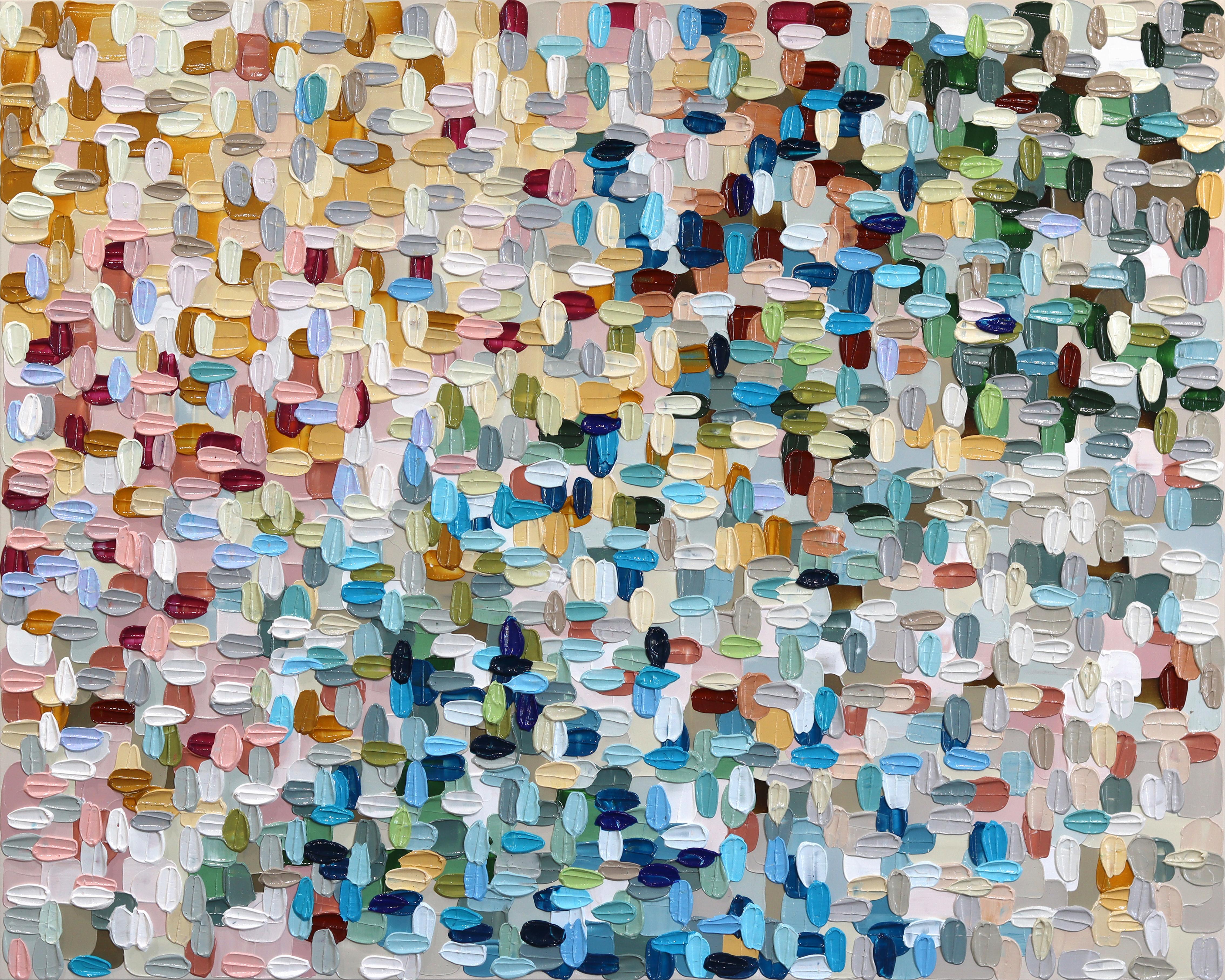 Flottant - Grande peinture abstraite texturée en techniques mixtes avec empâtement de couleurs