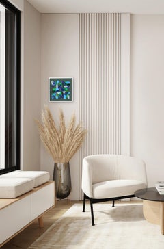 Fresh Cut - Impasto Thick Paint Green Blue Abstract Painting with White Frame