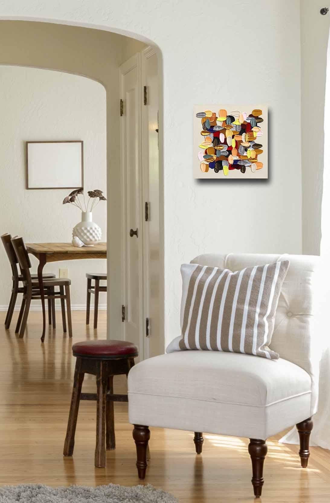 Peinture épaisse couleur or - Impasto, peinture abstraite neutre ton terre en vente 2