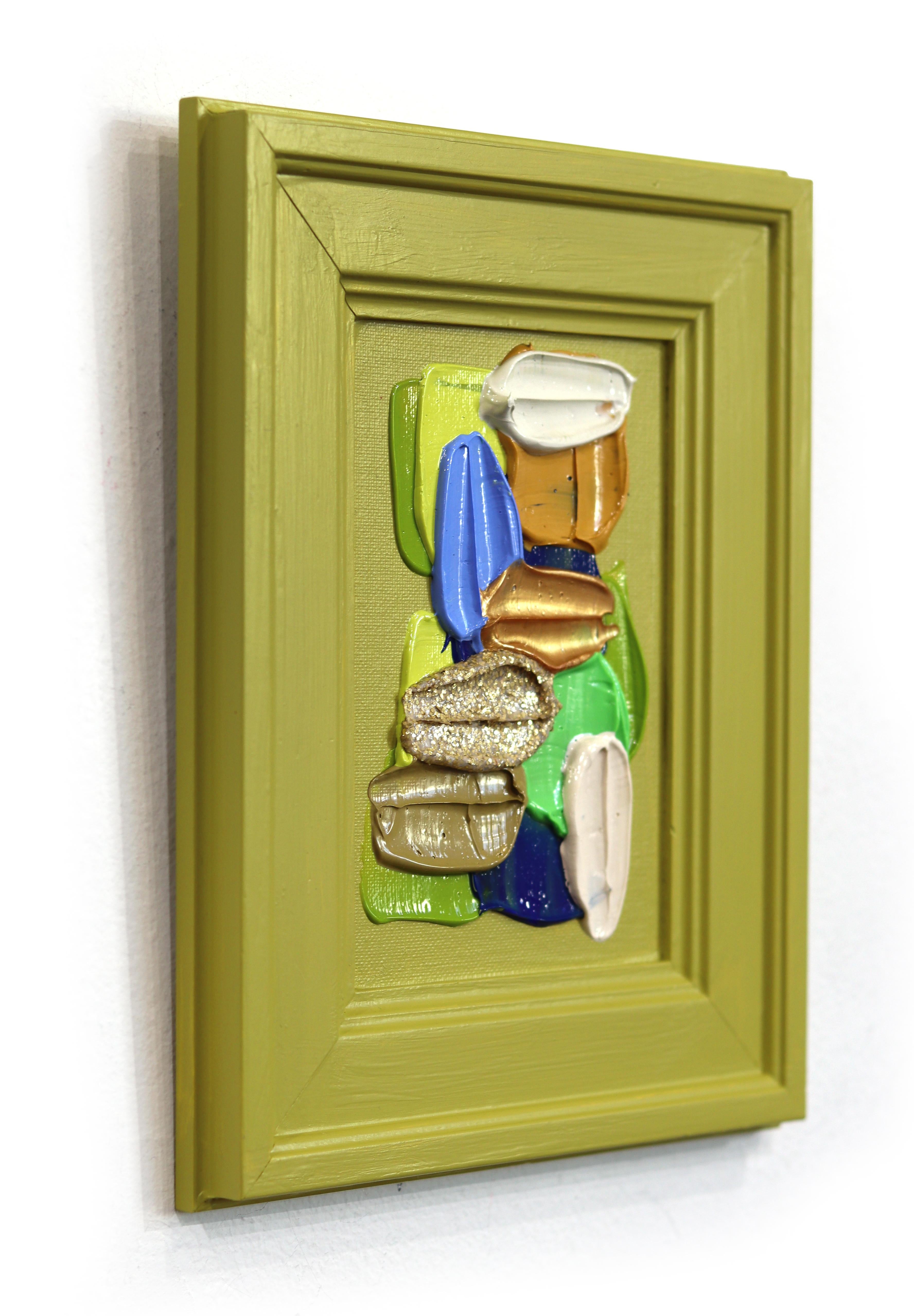 Green July - Modern Colorful Impasto Inspired Abstract Painting Green Wood Frame For Sale 2