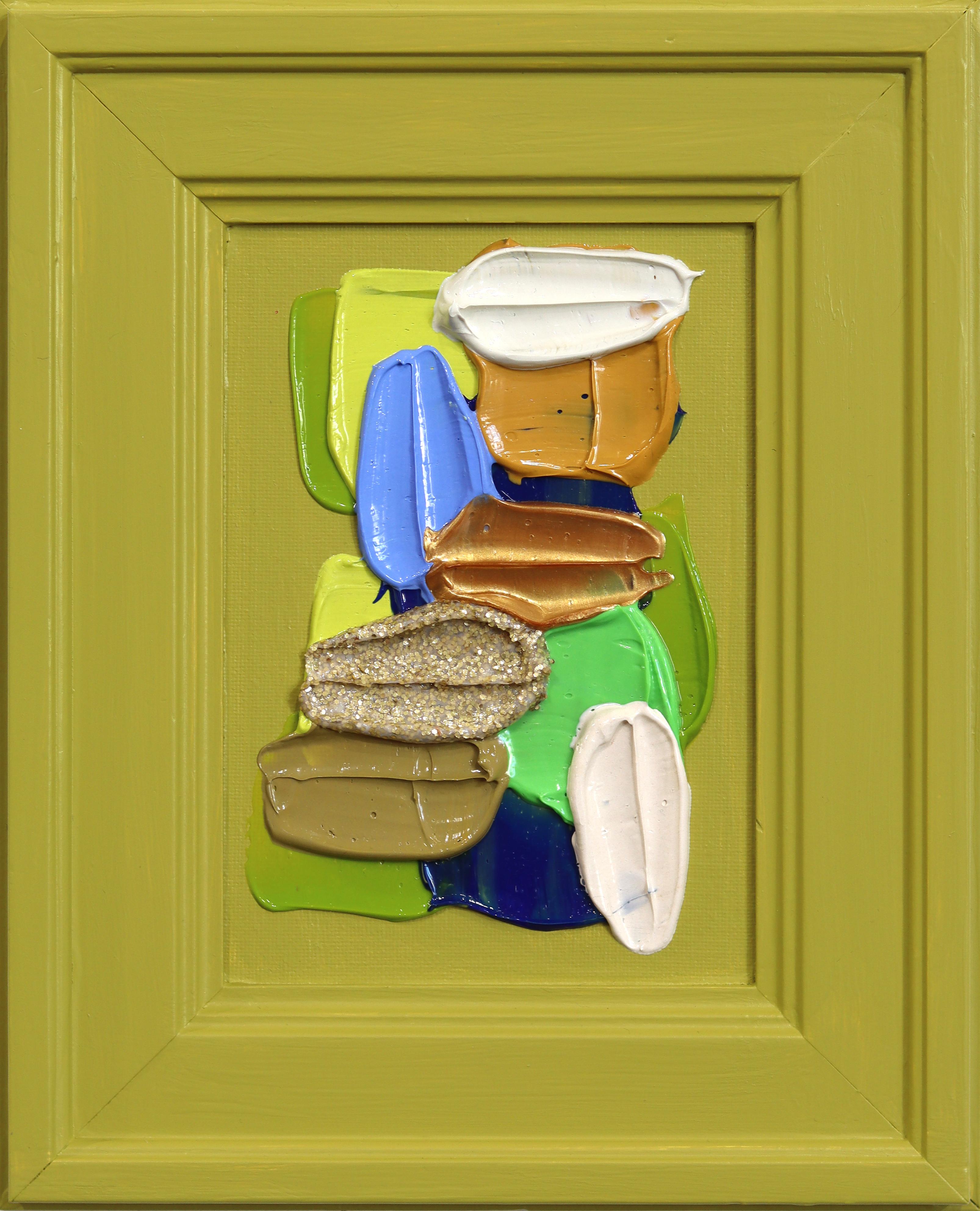 Green July - Modern Colorful Impasto Inspired Abstract Painting Green Wood Frame - Mixed Media Art by Shiri Phillips