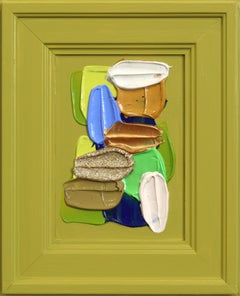 Green July - Modern Colorful Impasto Inspired Abstract Painting Green Wood Frame