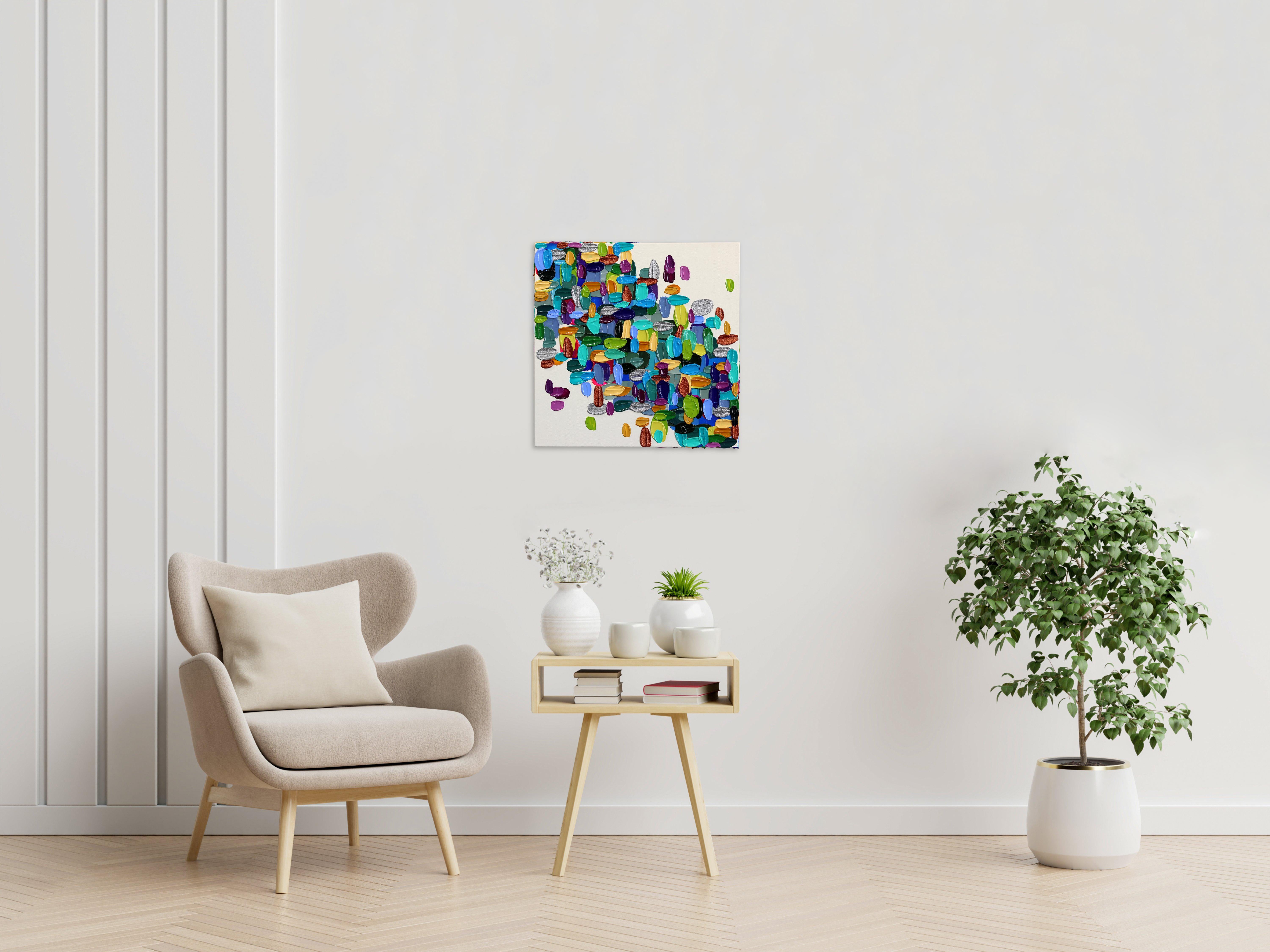 La testa sopra il resto  - Impasto di vernice spessa Pittura astratta colorata in vendita 4