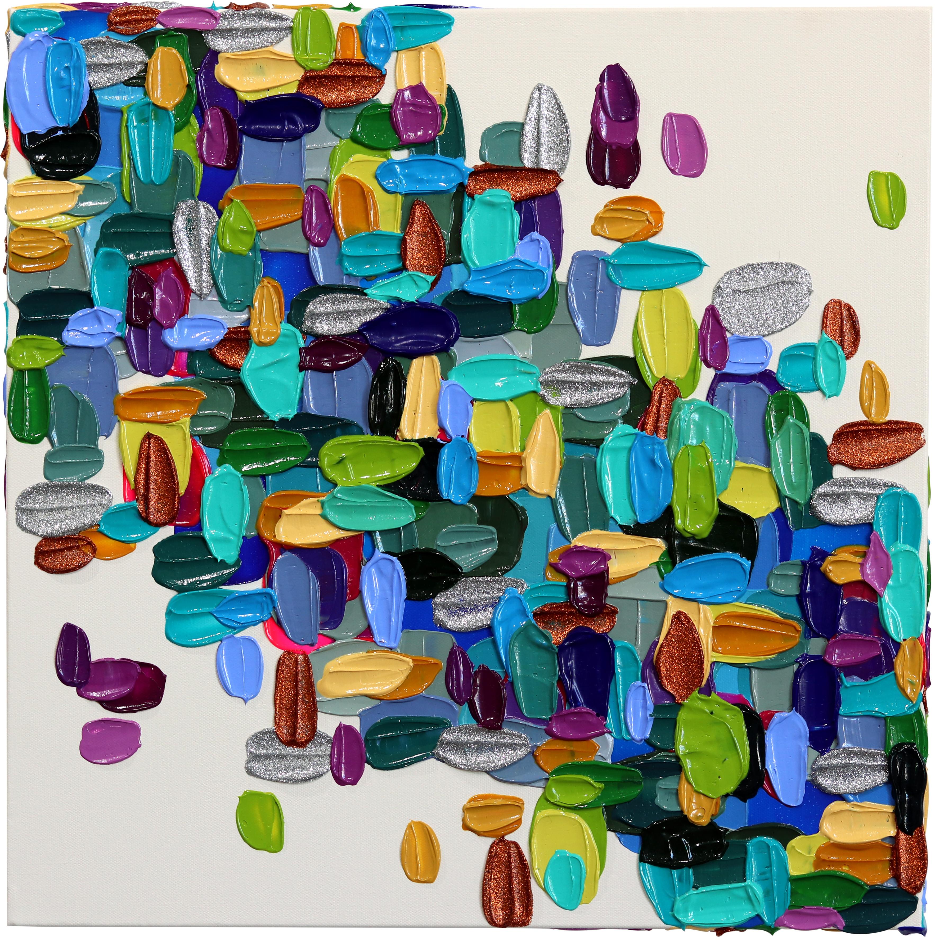 "La tête au-dessus du reste"  - Peinture épaisse colorée abstraite à la peinture imprimée - Art de Shiri Phillips