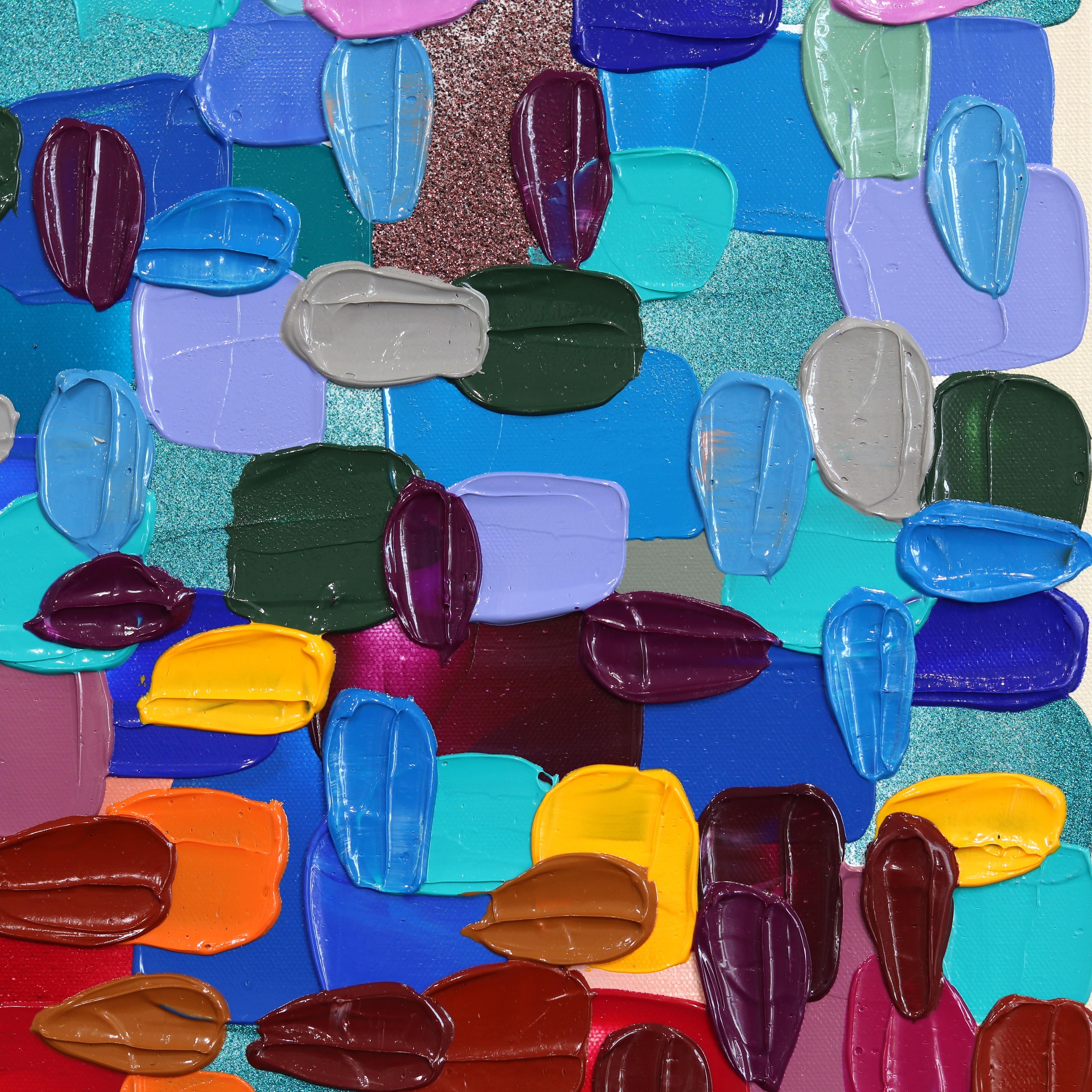 Herzzentrum – große Impasto dicke Farbe, farbenfrohes abstraktes Gemälde im Angebot 2