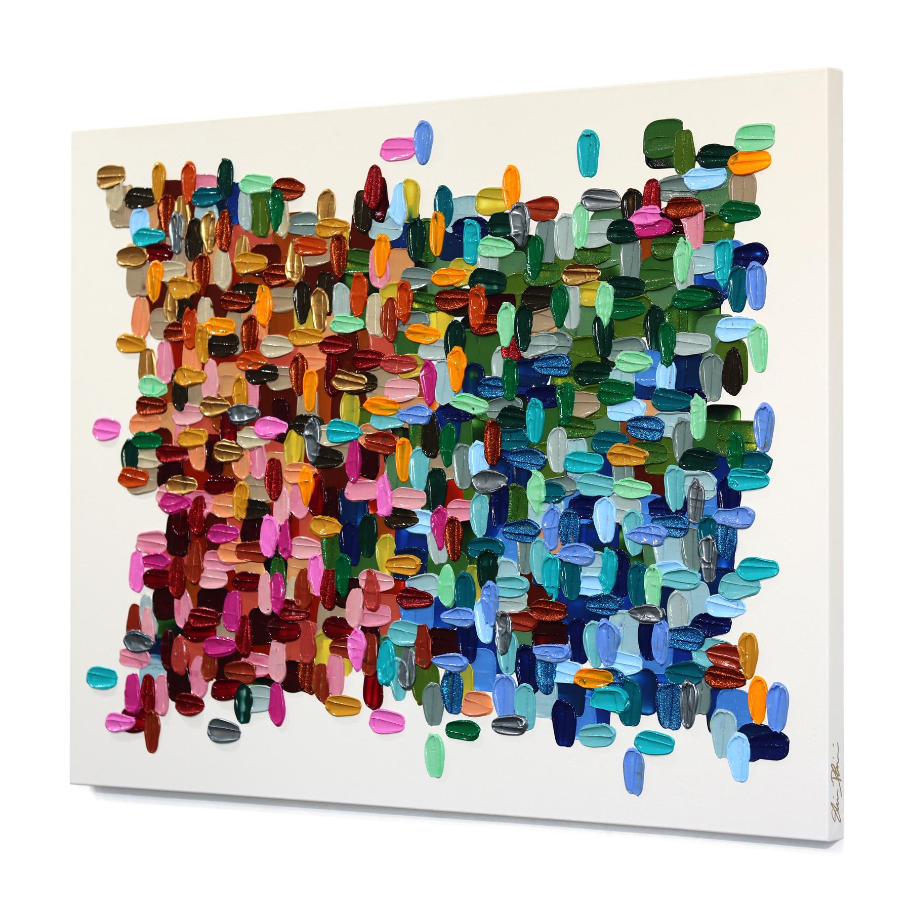 Impasto-painted strokes of bright colors are the framework of artist Shiri Phillips’ abstract artworks. Her paintings are flooded with texture through the layering of acrylic paint in fluent brushstrokes. Inspired by the vibrant surroundings she