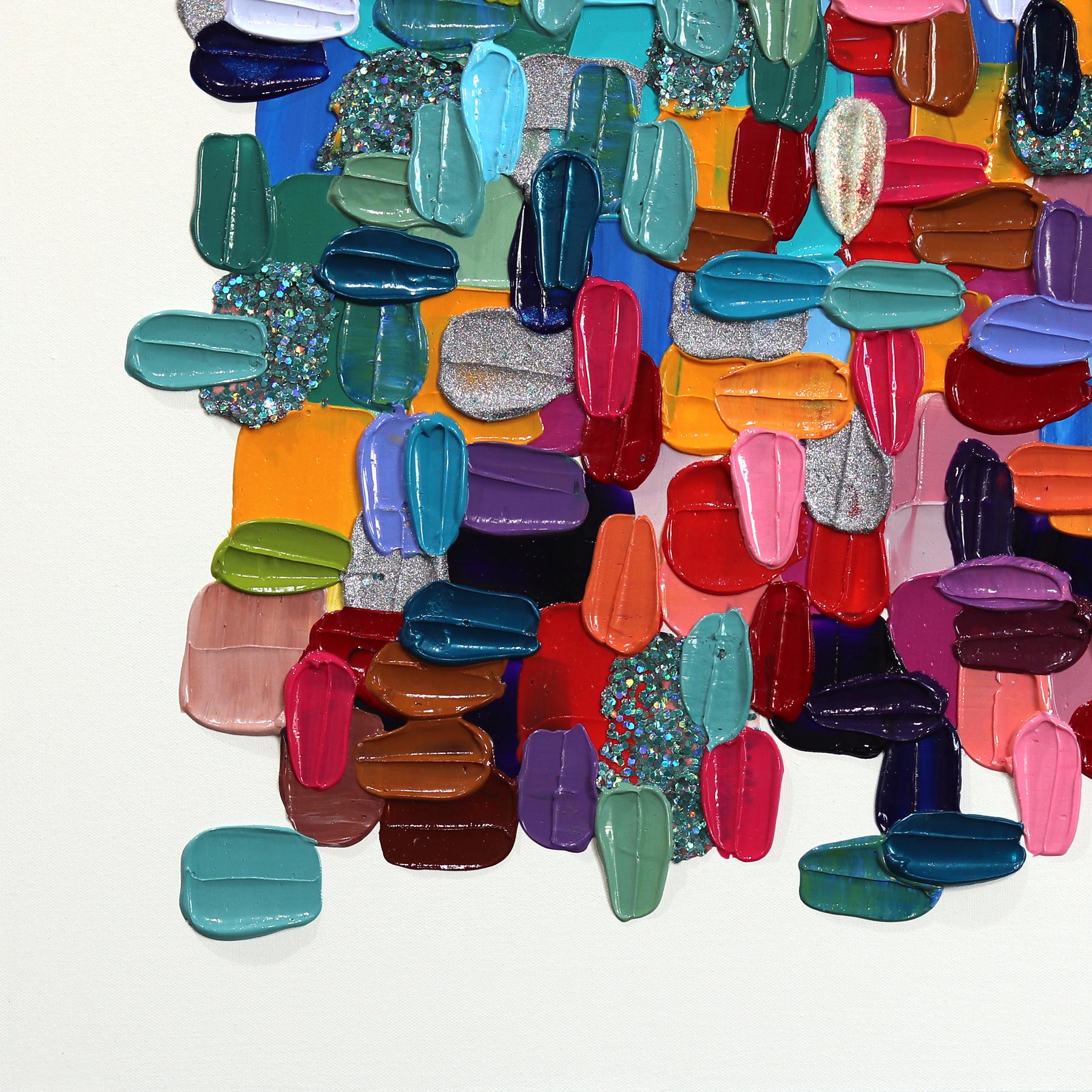 Just A Stunner - Colorful Impasto Inspired Textural Thick Paint Abstract Artwork im Angebot 4