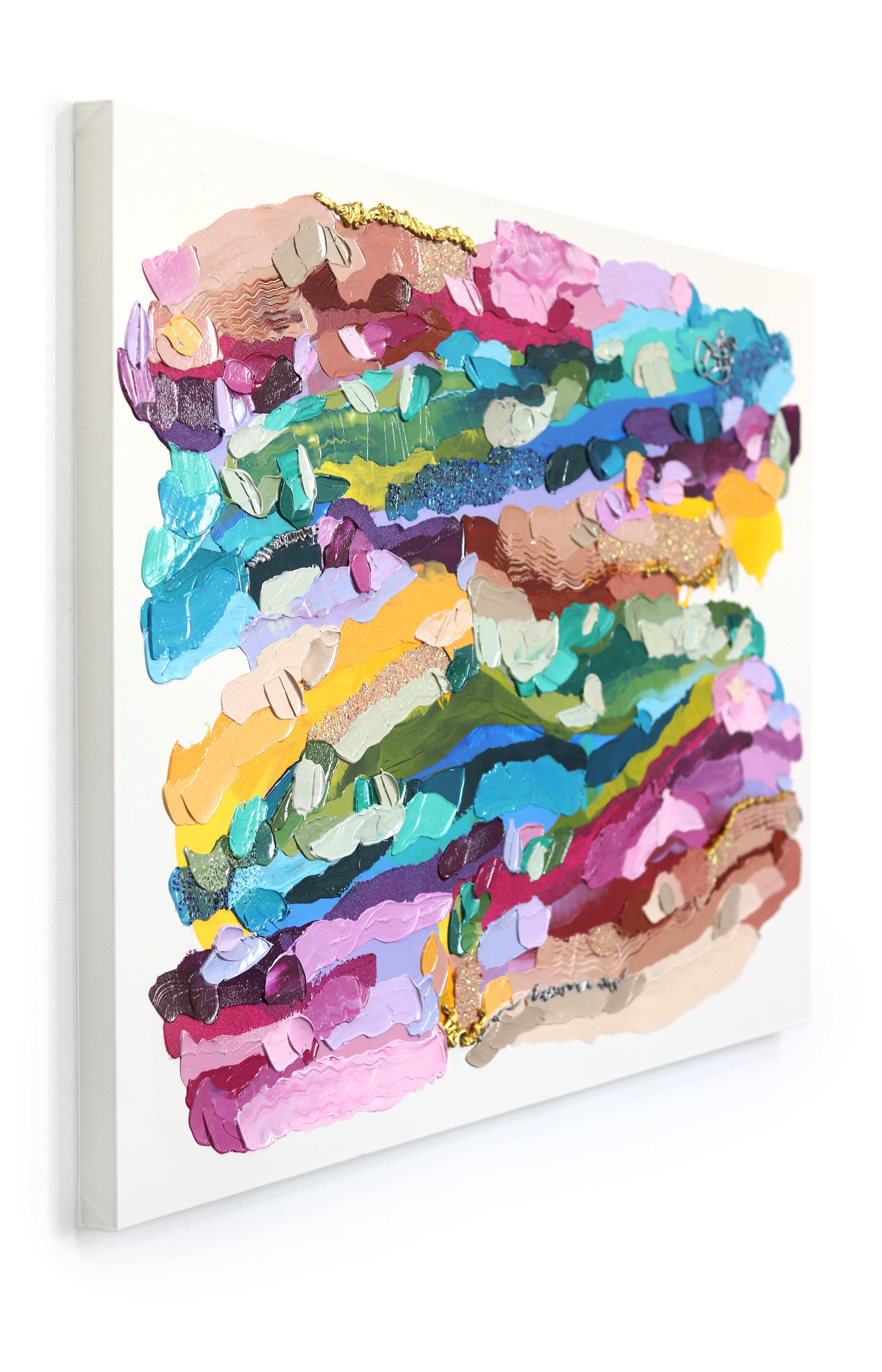 Let's Play Dressup - Pittura astratta colorata con impasto di grandi dimensioni - Abstract Painting Beige di Shiri Phillips