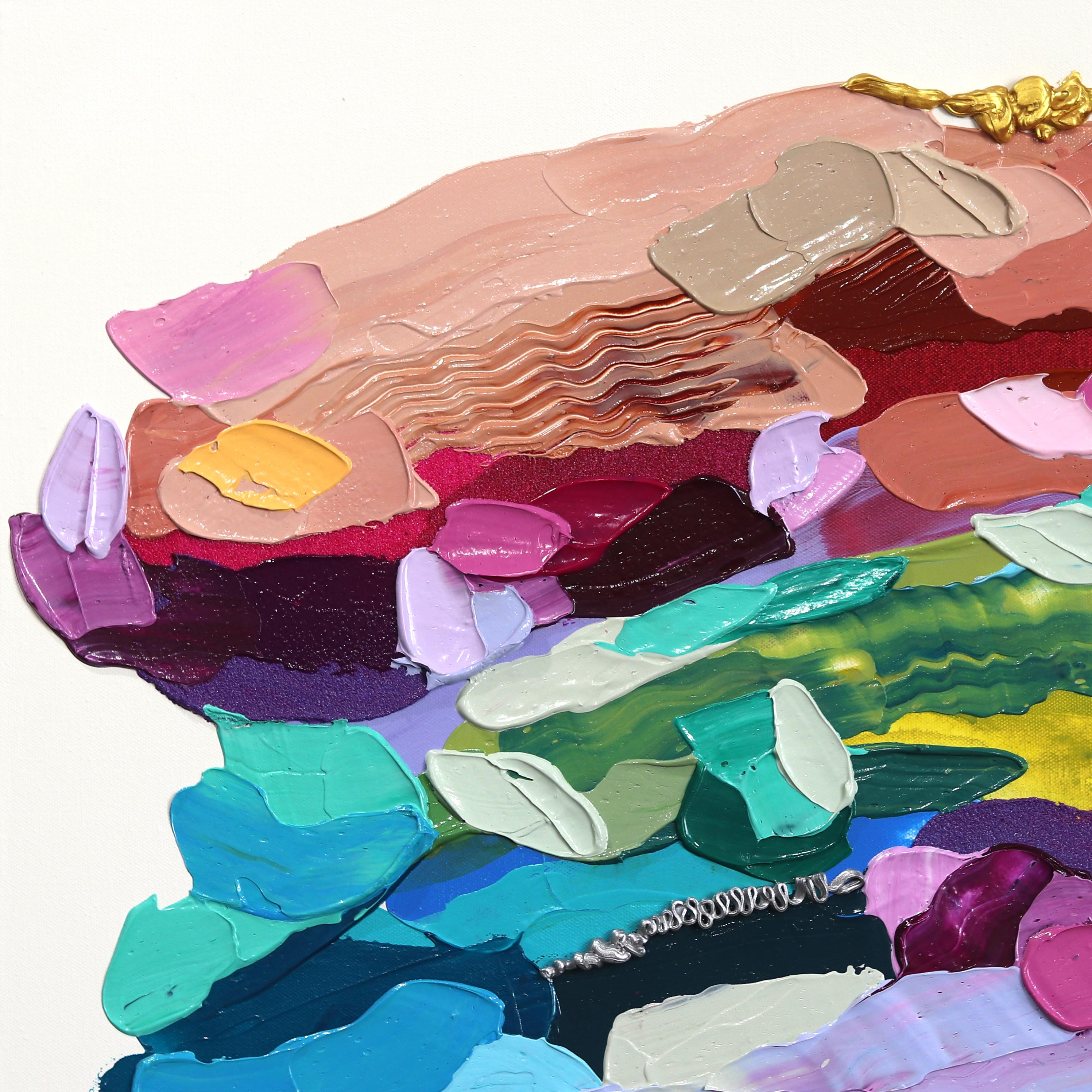 Let's Play Dressup - Pittura astratta colorata con impasto di grandi dimensioni in vendita 2